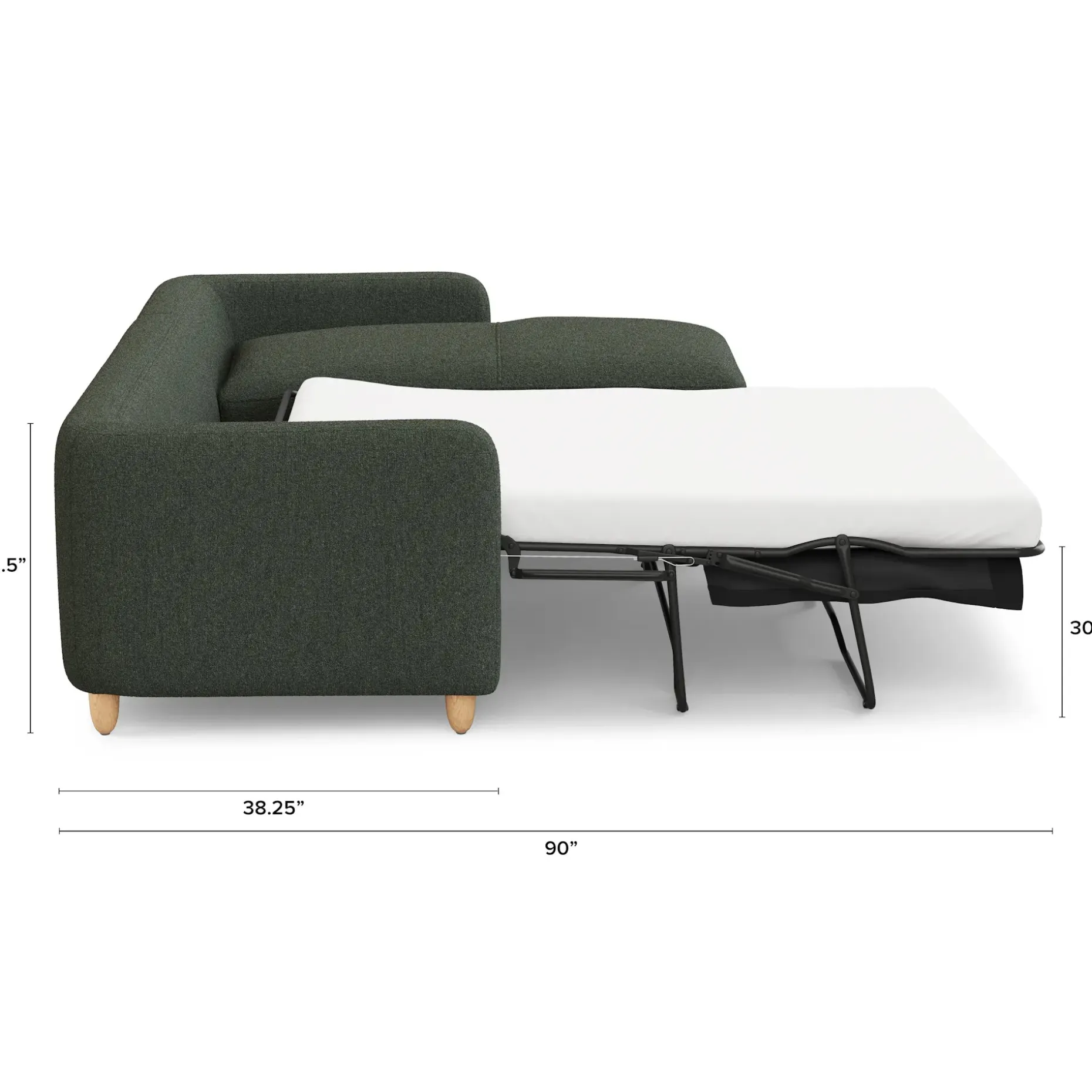 Vati 114" Right Storage Sleeper Sectional - Natural Oak and Green Wool Bouclé