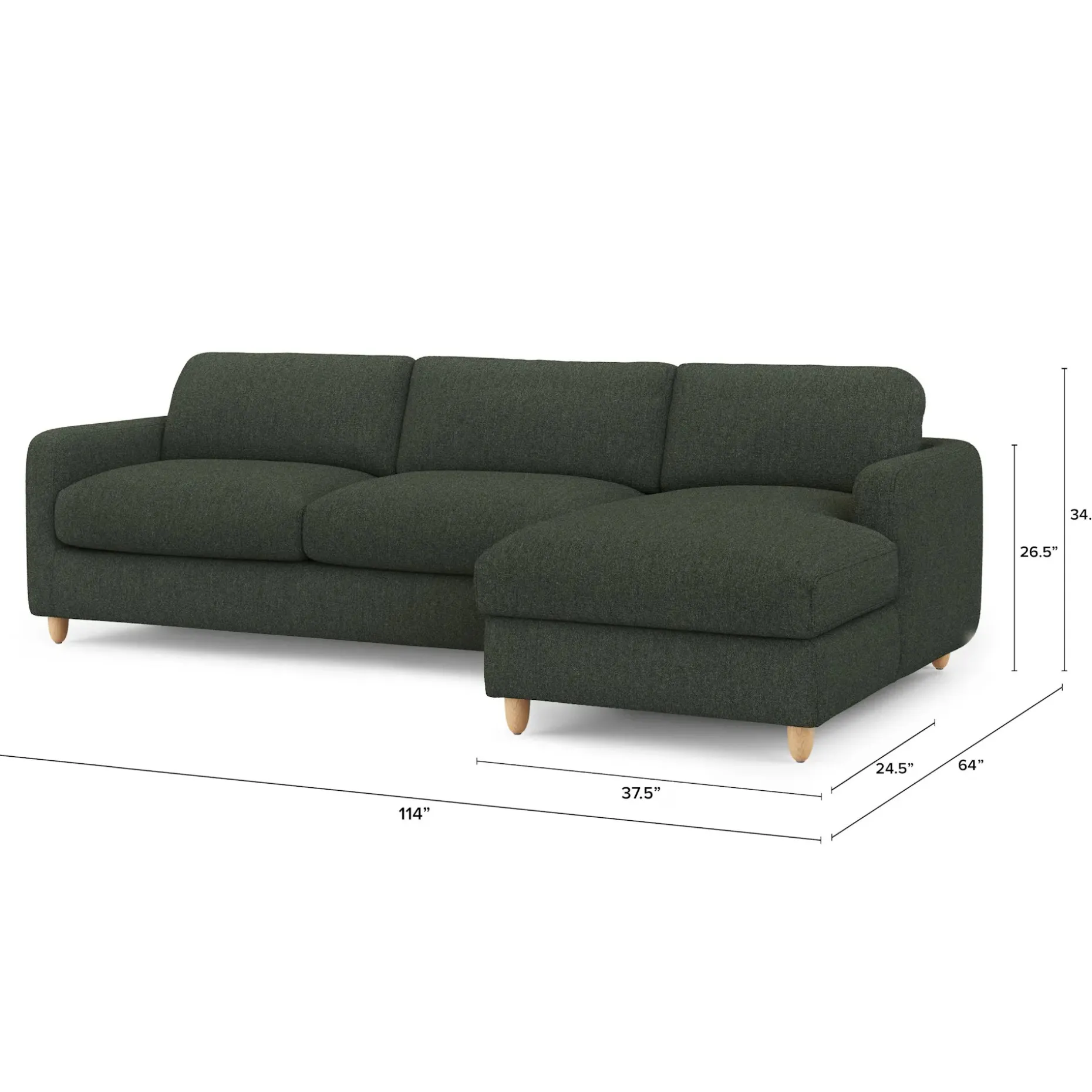Vati 114" Right Storage Sleeper Sectional - Natural Oak and Green Wool Bouclé