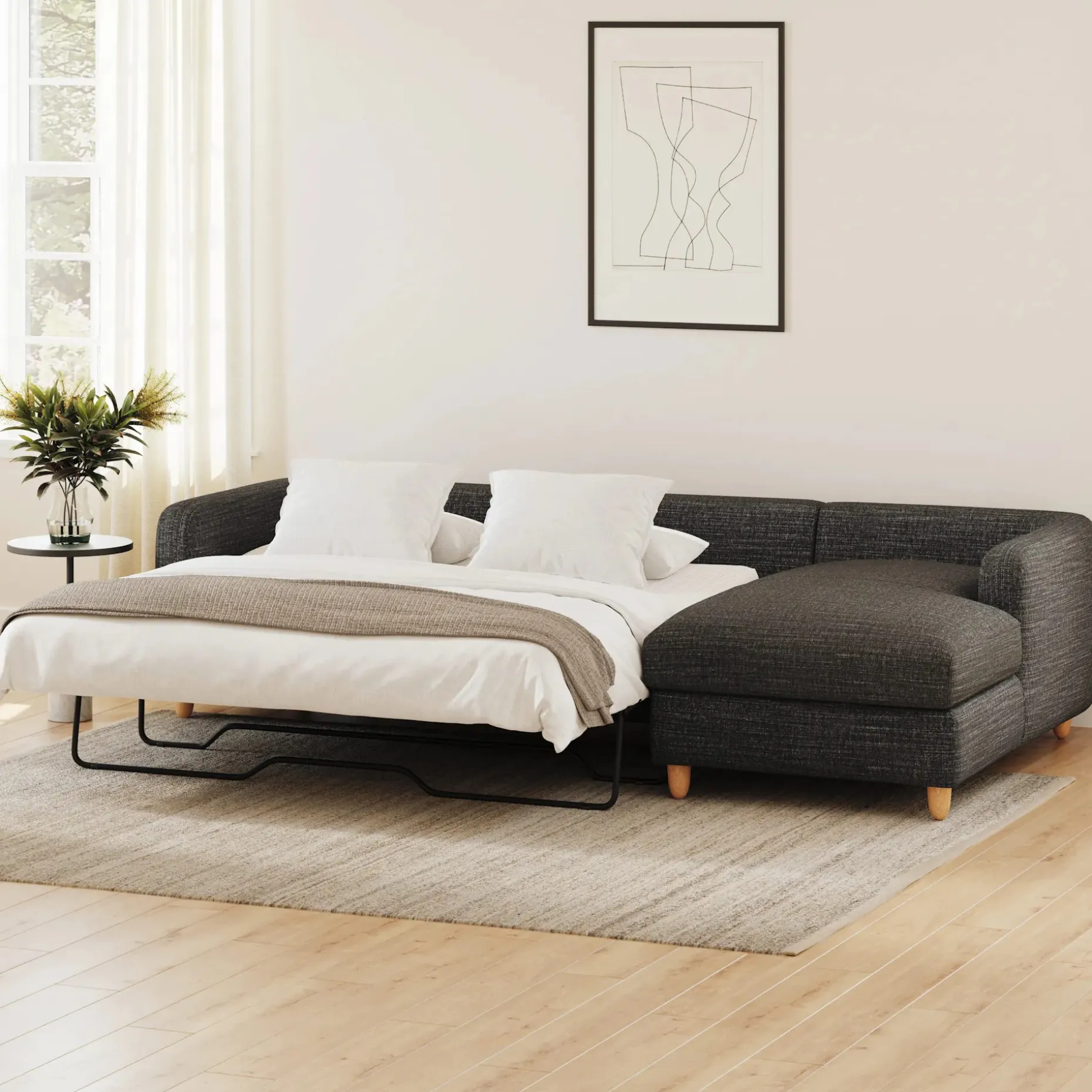 Vati 114" Right Storage Sleeper Sectional - Natural Oak and Napa Charcoal