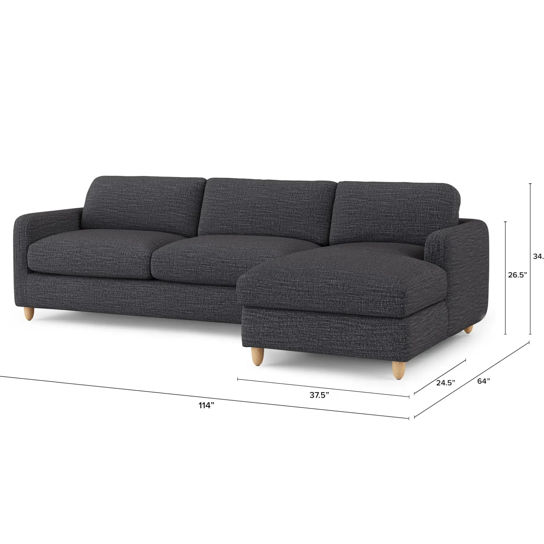 Vati 114" Right Storage Sleeper Sectional - Natural Oak and Napa Charcoal