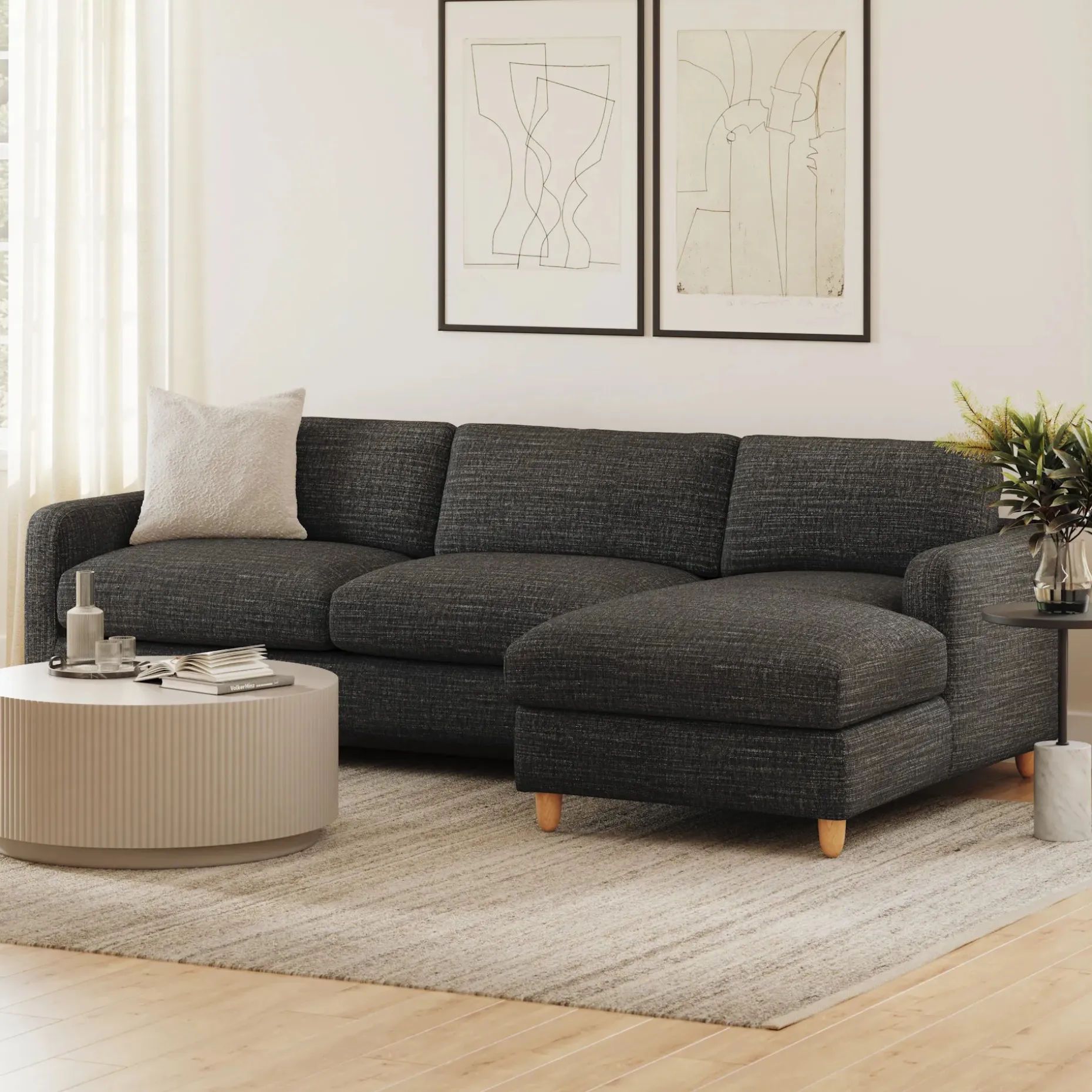 Vati 114" Right Storage Sleeper Sectional - Natural Oak and Napa Charcoal