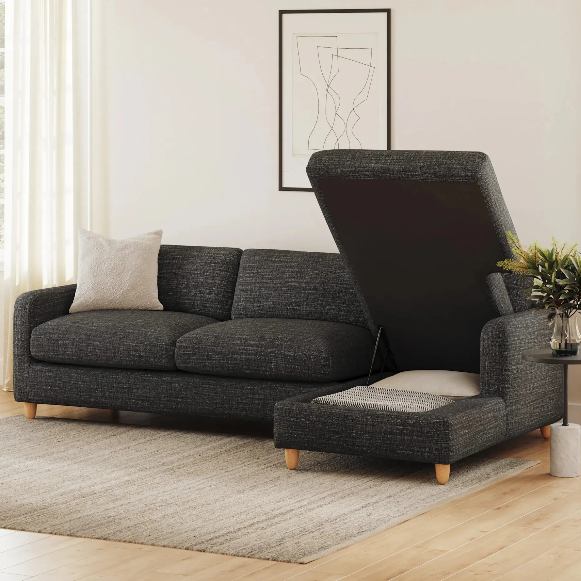 Vati 114" Right Storage Sleeper Sectional - Natural Oak and Napa Charcoal