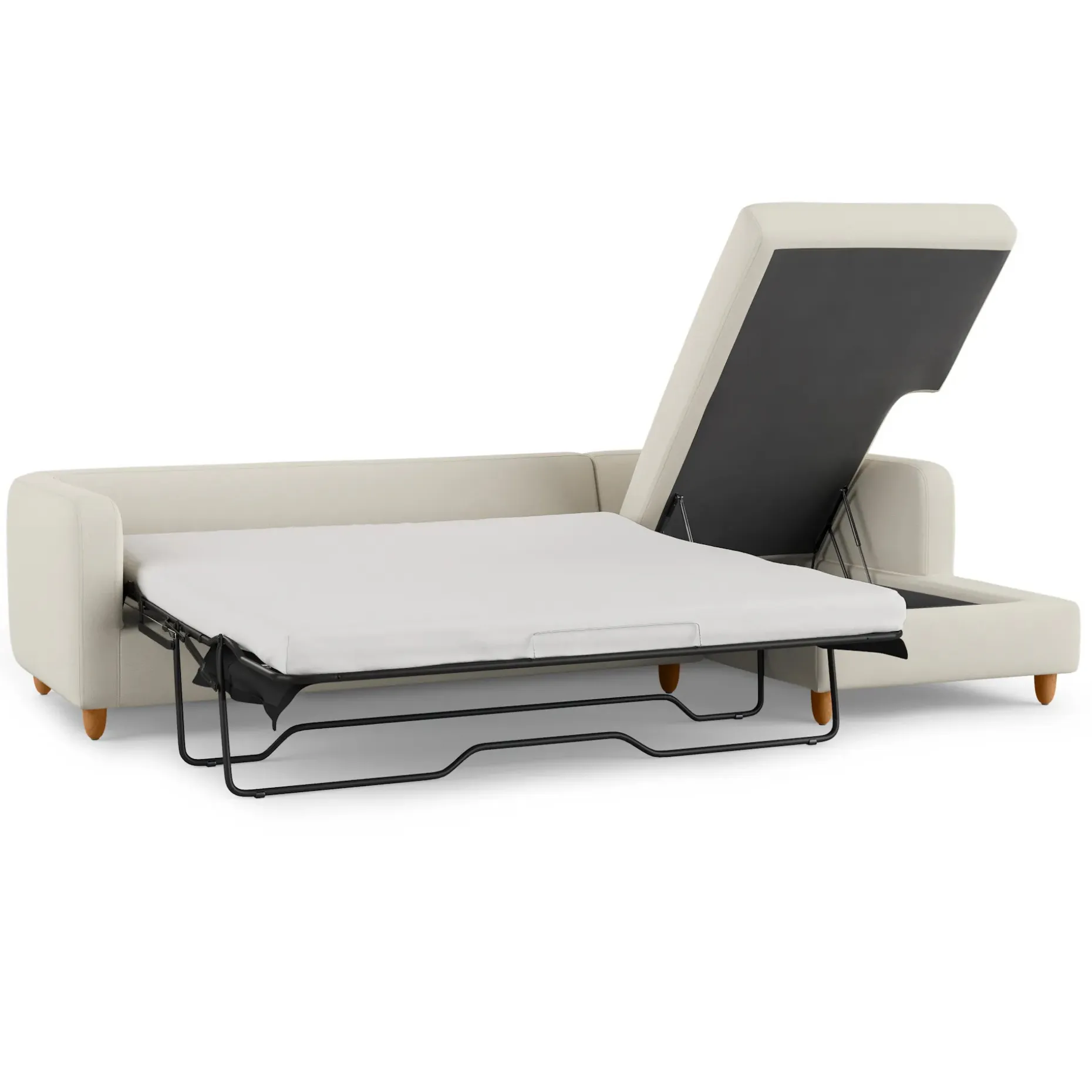 Vati 114" Right Storage Sleeper Sectional - Honey Oak and Buckler Ivory