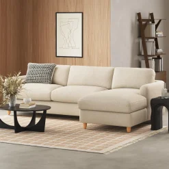Vati 114" Right Storage Sleeper Sectional - Natural Oak and Ivory Wool Bouclé
