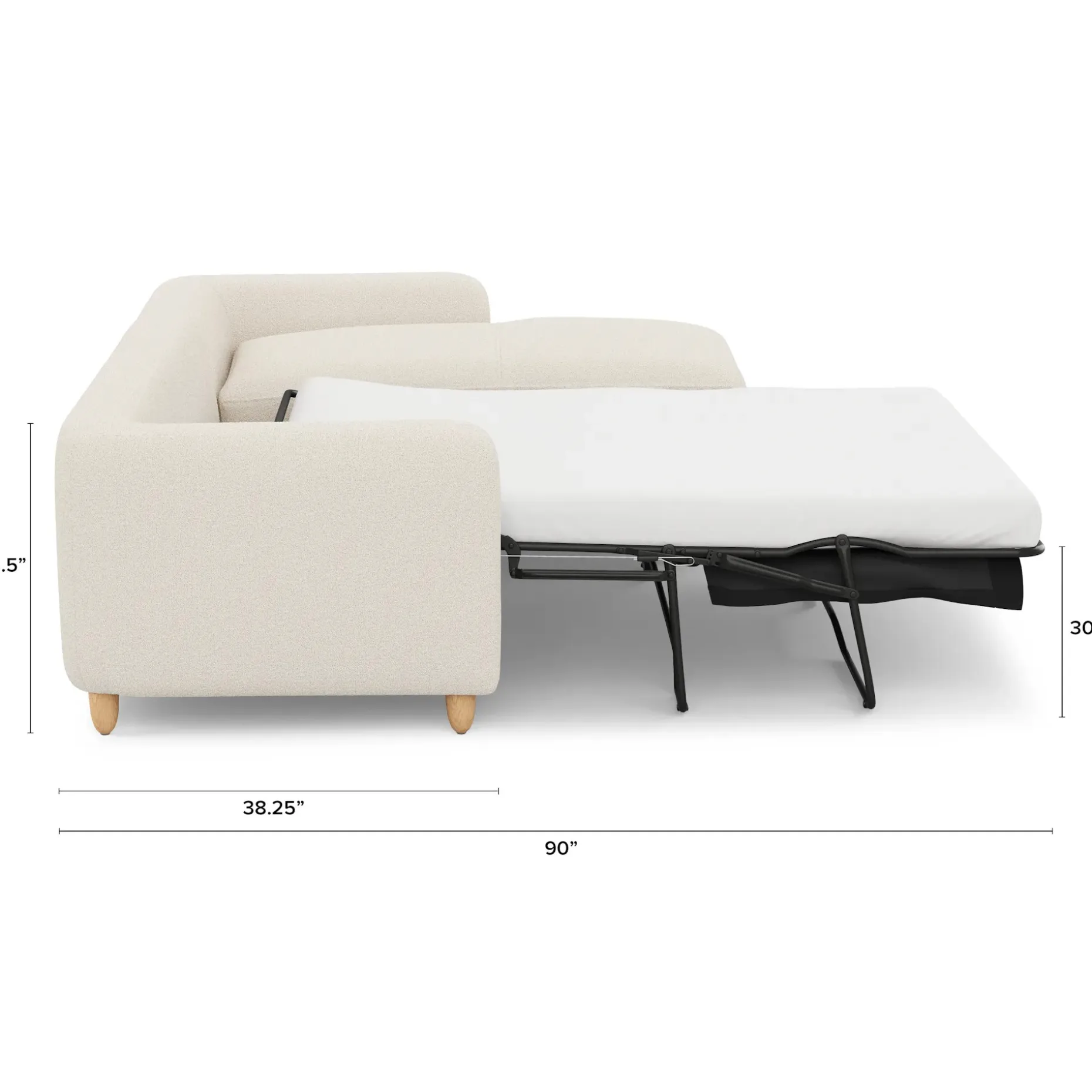 Vati 114" Right Storage Sleeper Sectional - Natural Oak and Ivory Wool Bouclé