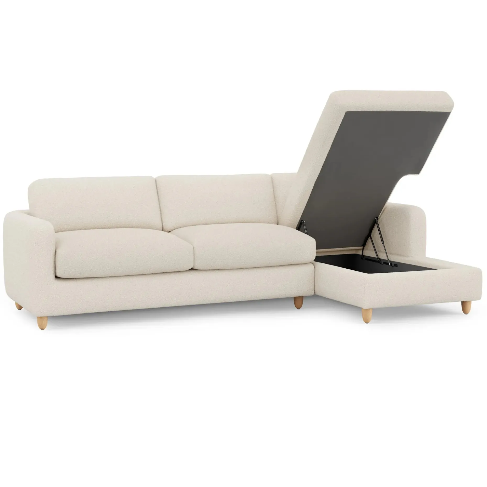 Vati 114" Right Storage Sleeper Sectional - Natural Oak and Ivory Wool Bouclé