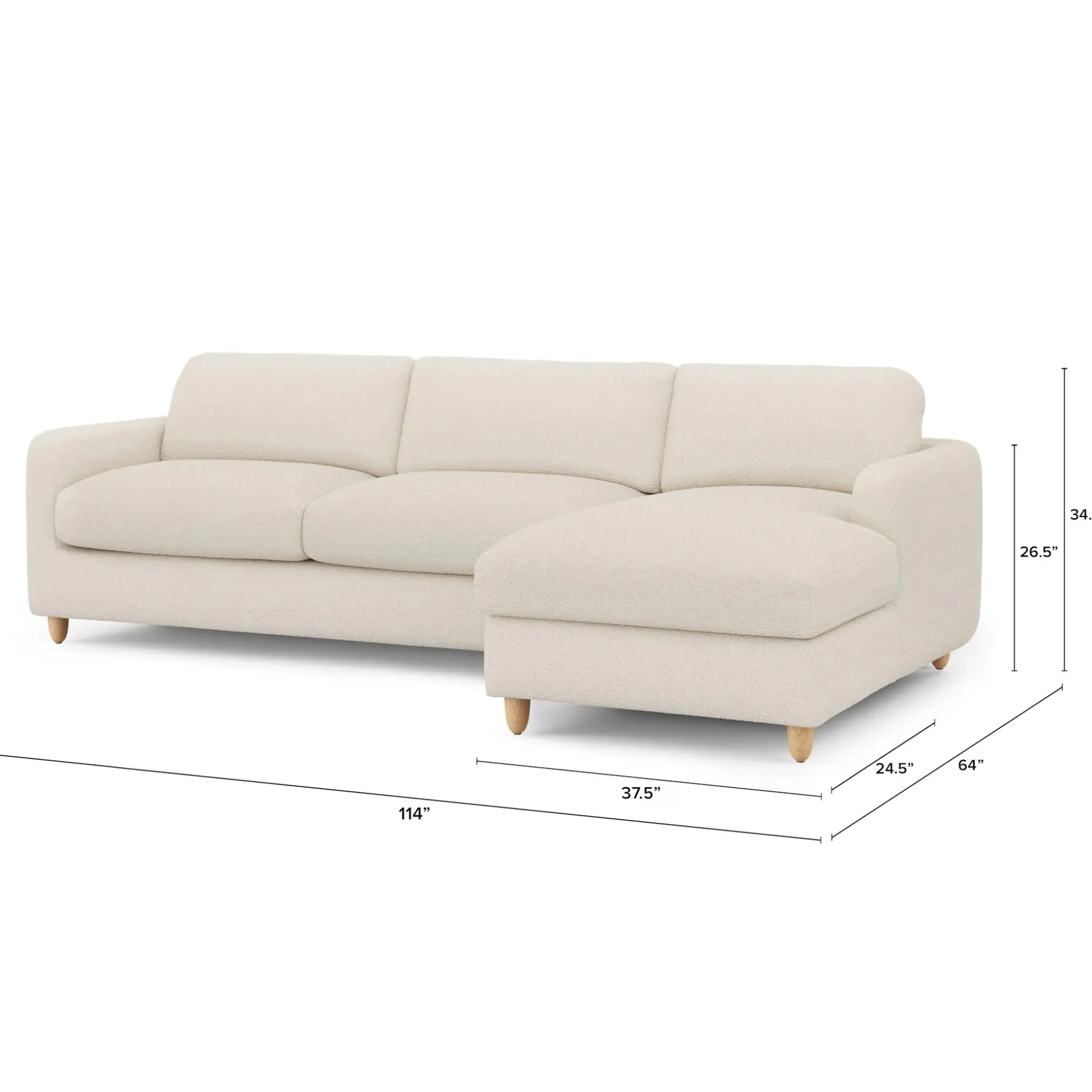 Vati 114" Right Storage Sleeper Sectional - Natural Oak and Ivory Wool Bouclé