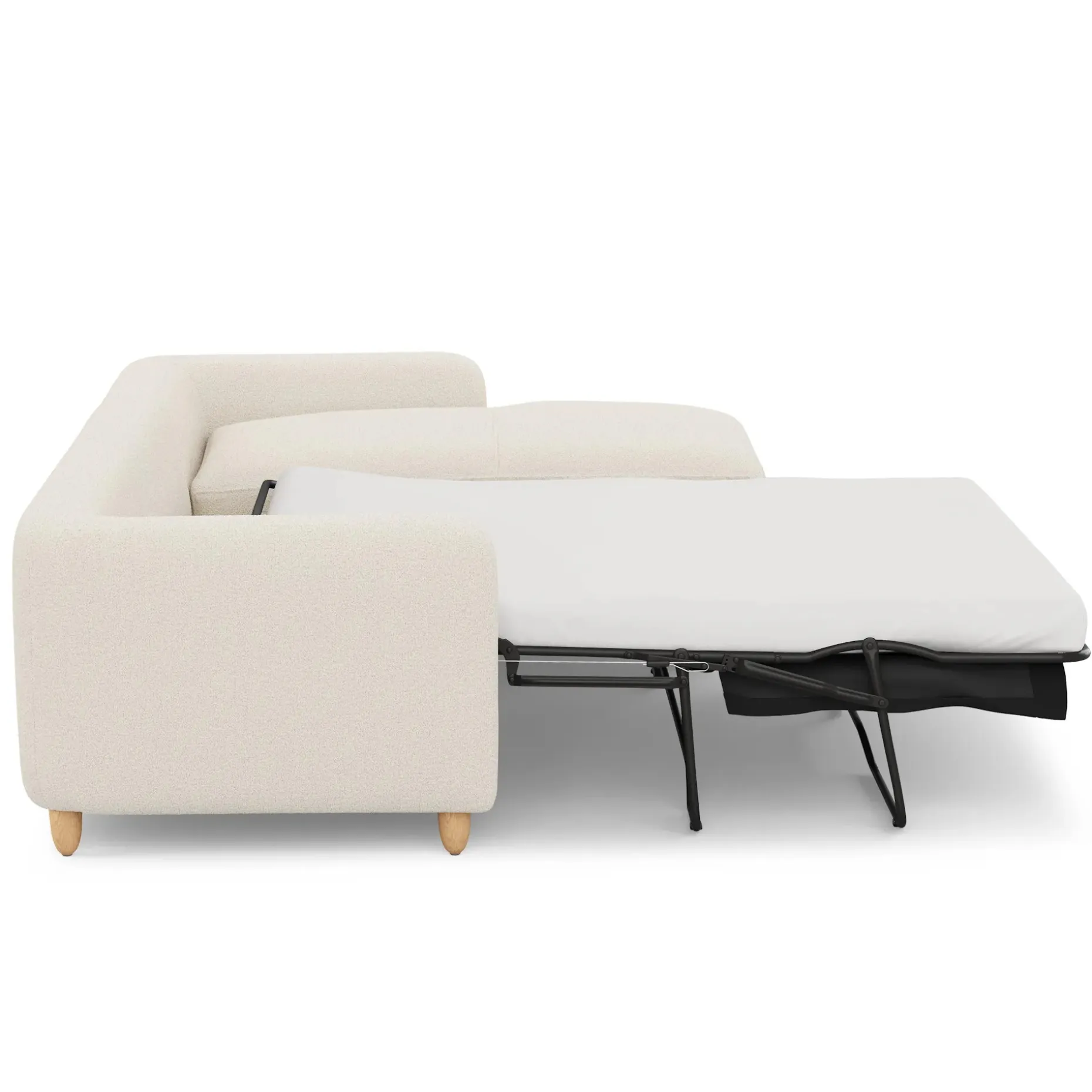 Vati 114" Right Storage Sleeper Sectional - Natural Oak and Ivory Wool Bouclé
