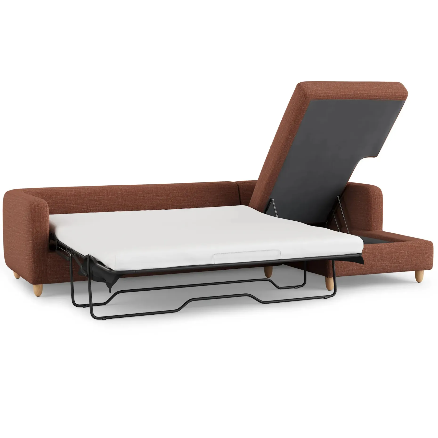 Vati 114" Right Storage Sleeper Sectional - Natural Oak and Napa Rust