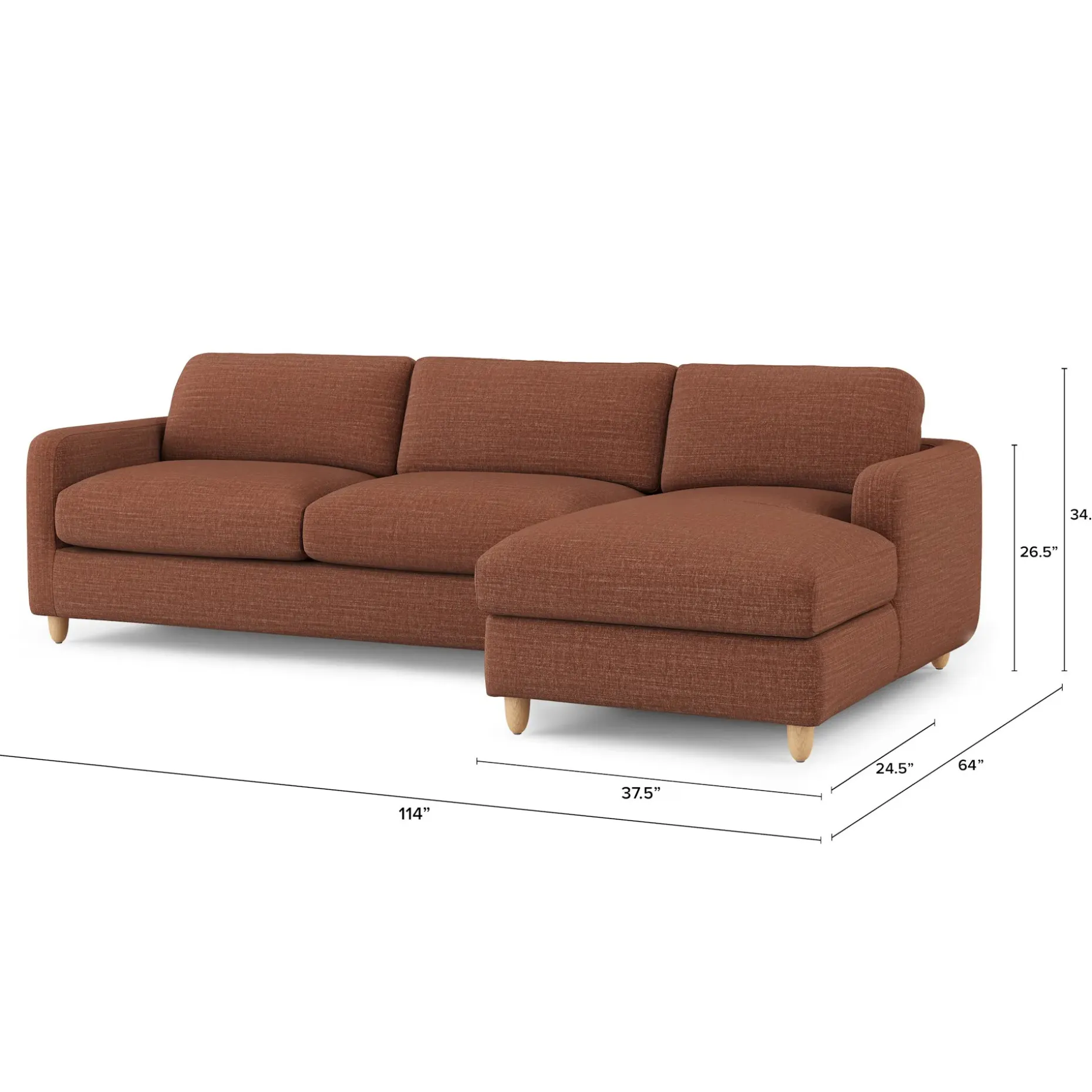 Vati 114" Right Storage Sleeper Sectional - Natural Oak and Napa Rust