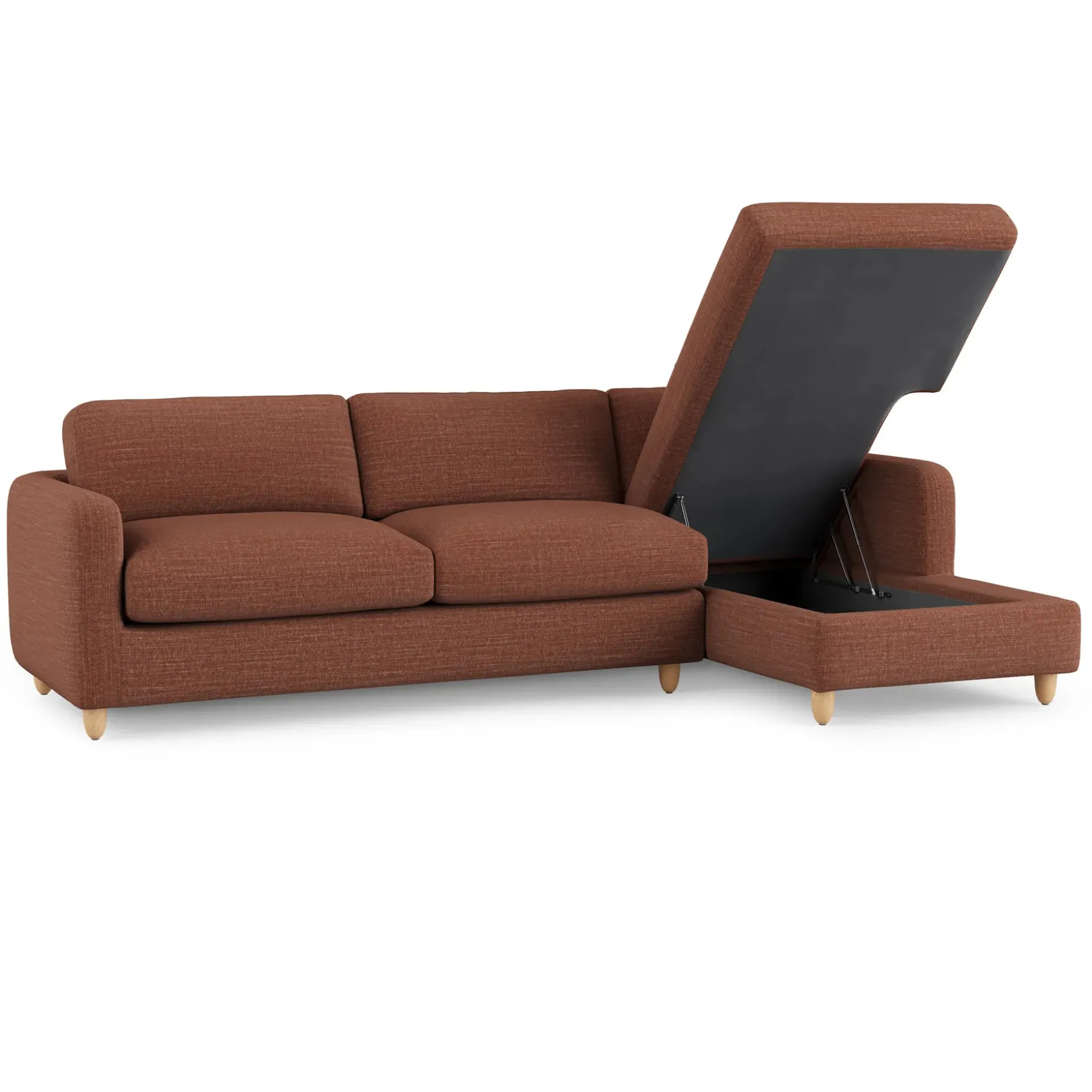 Vati 114" Right Storage Sleeper Sectional - Natural Oak and Napa Rust