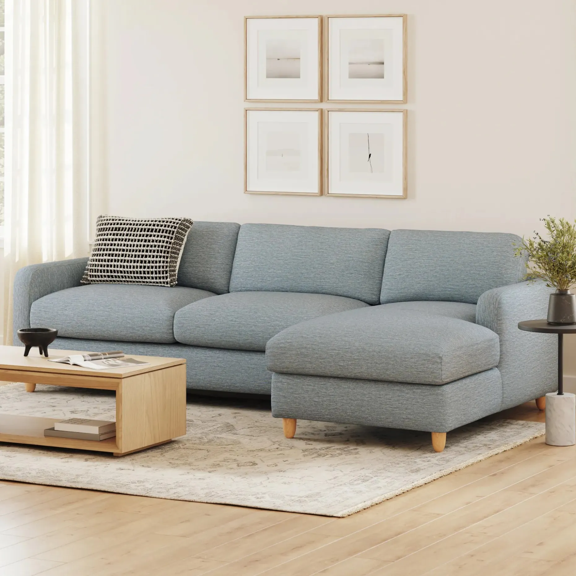 Vati 114" Right Storage Sleeper Sectional - Natural Oak and Silver Light Blue