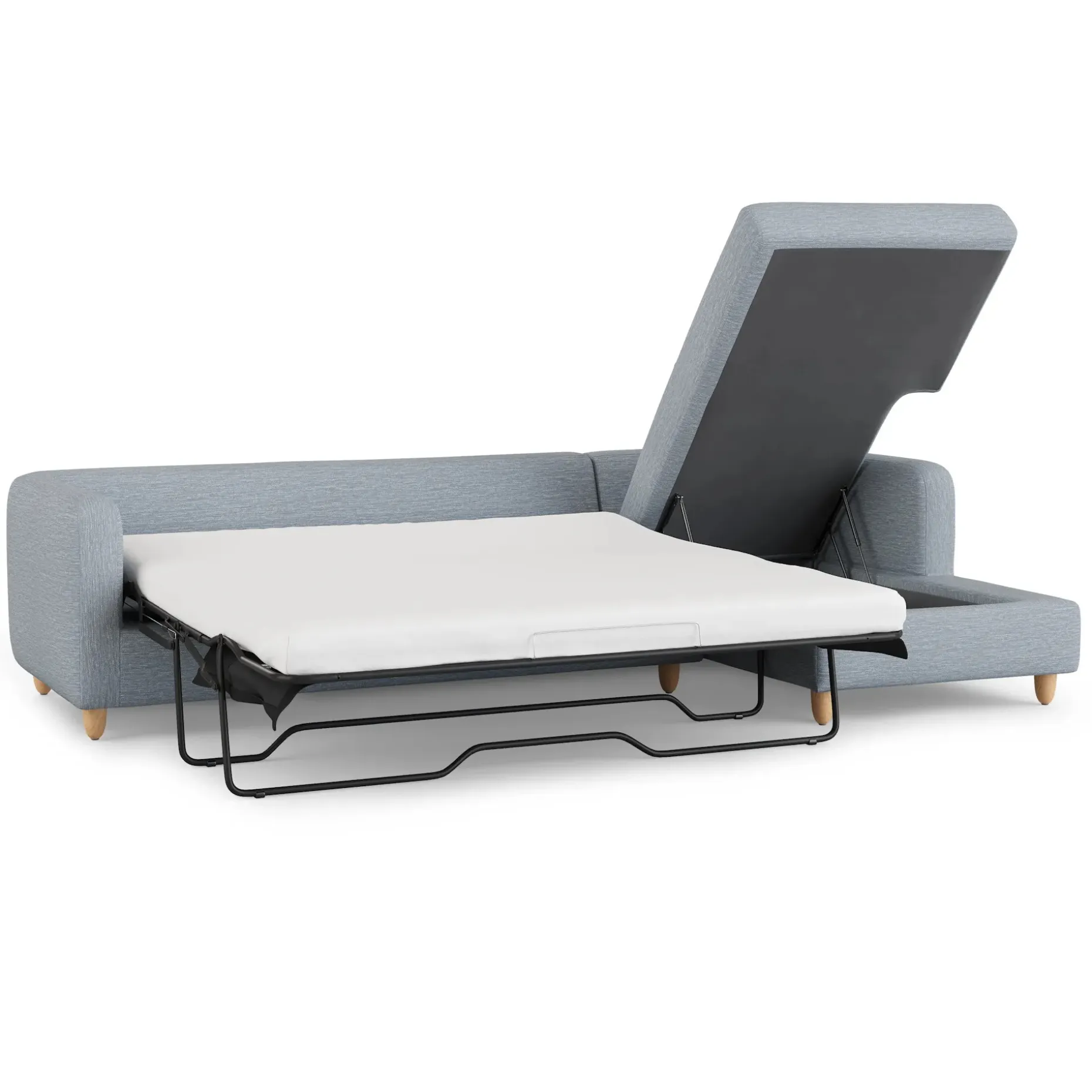 Vati 114" Right Storage Sleeper Sectional - Natural Oak and Silver Light Blue
