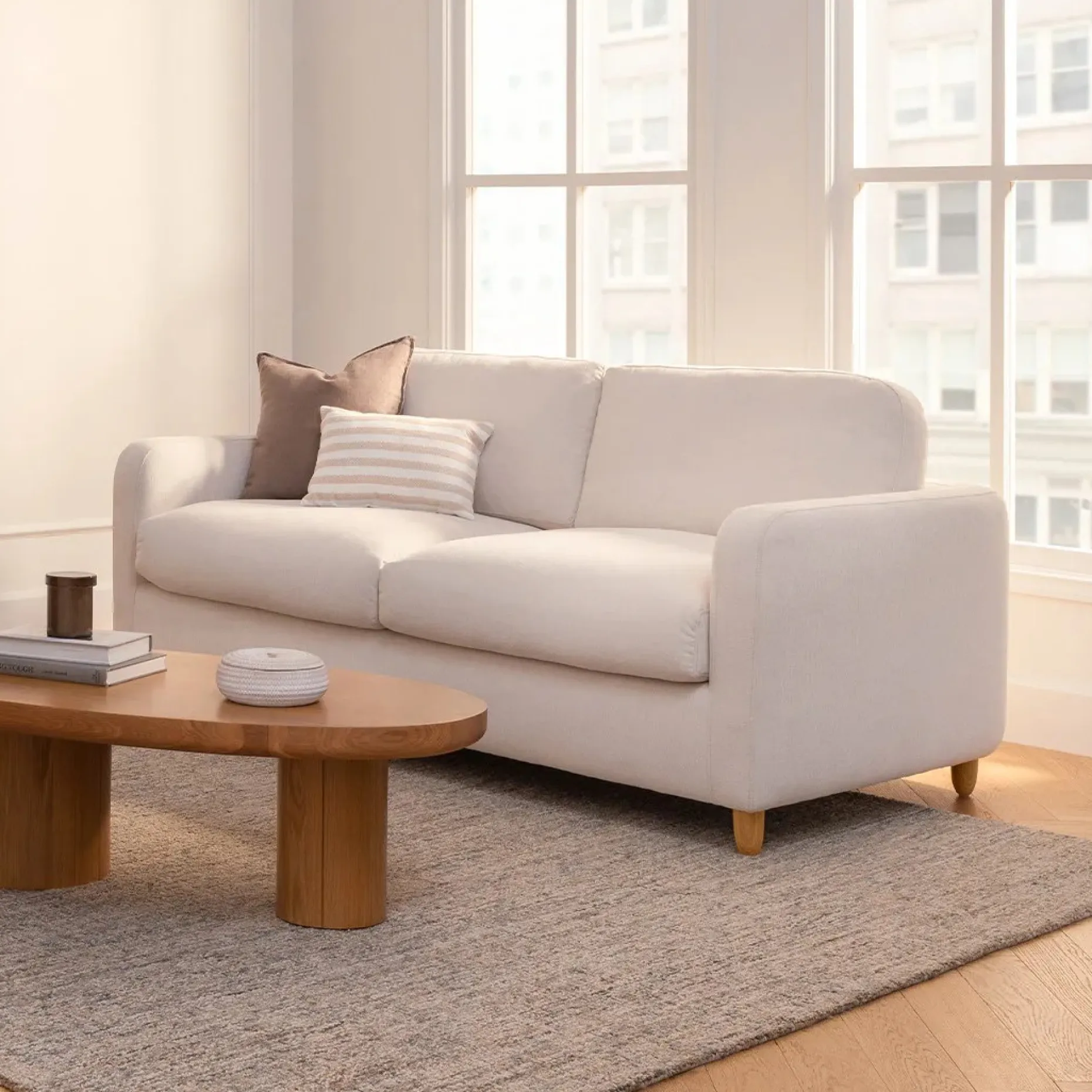 Vati 80" Sofa Bed - Honey Oak and Buckler Ivory