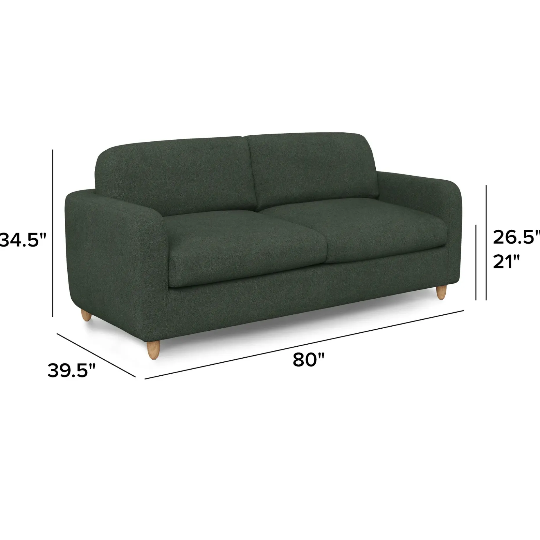 Vati 80" Sofa Bed - Natural Oak and Green Wool Bouclé