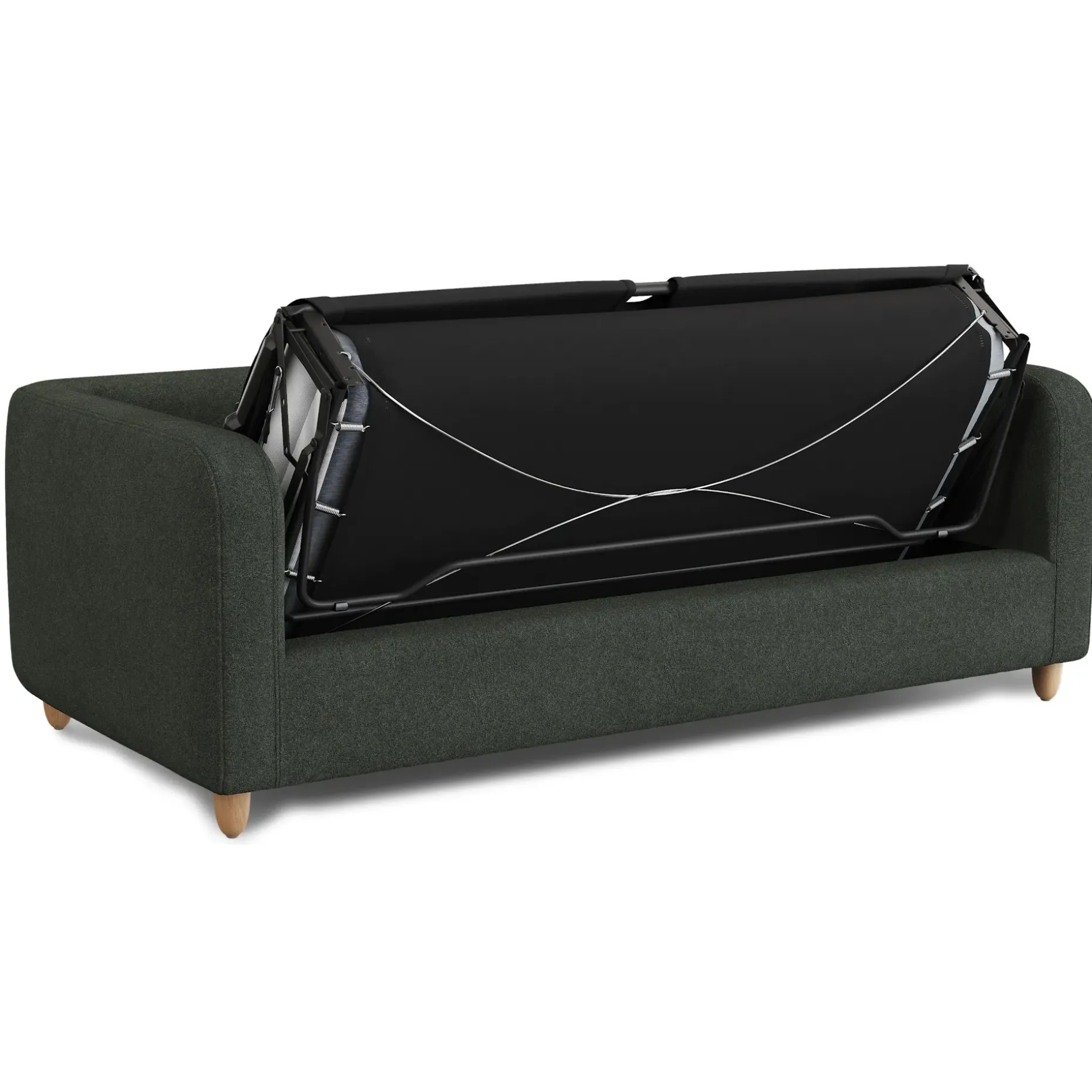 Vati 80" Sofa Bed - Natural Oak and Green Wool Bouclé