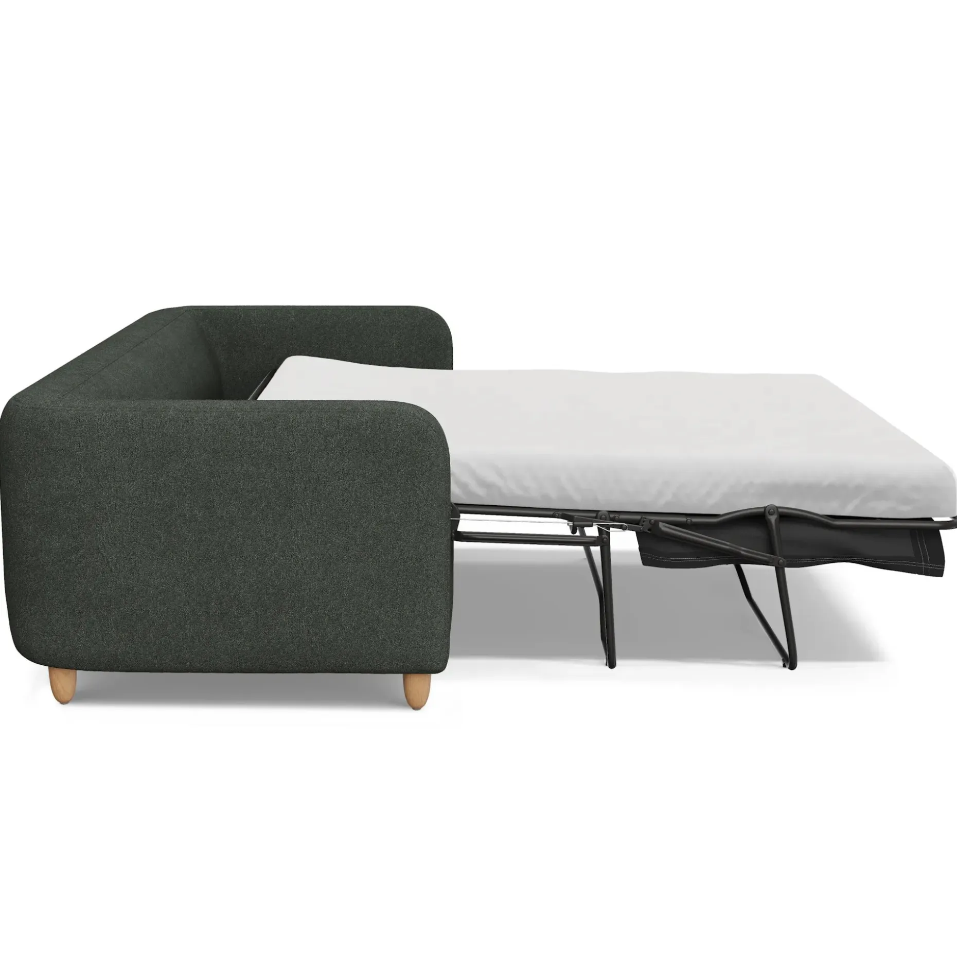 Vati 80" Sofa Bed - Natural Oak and Green Wool Bouclé