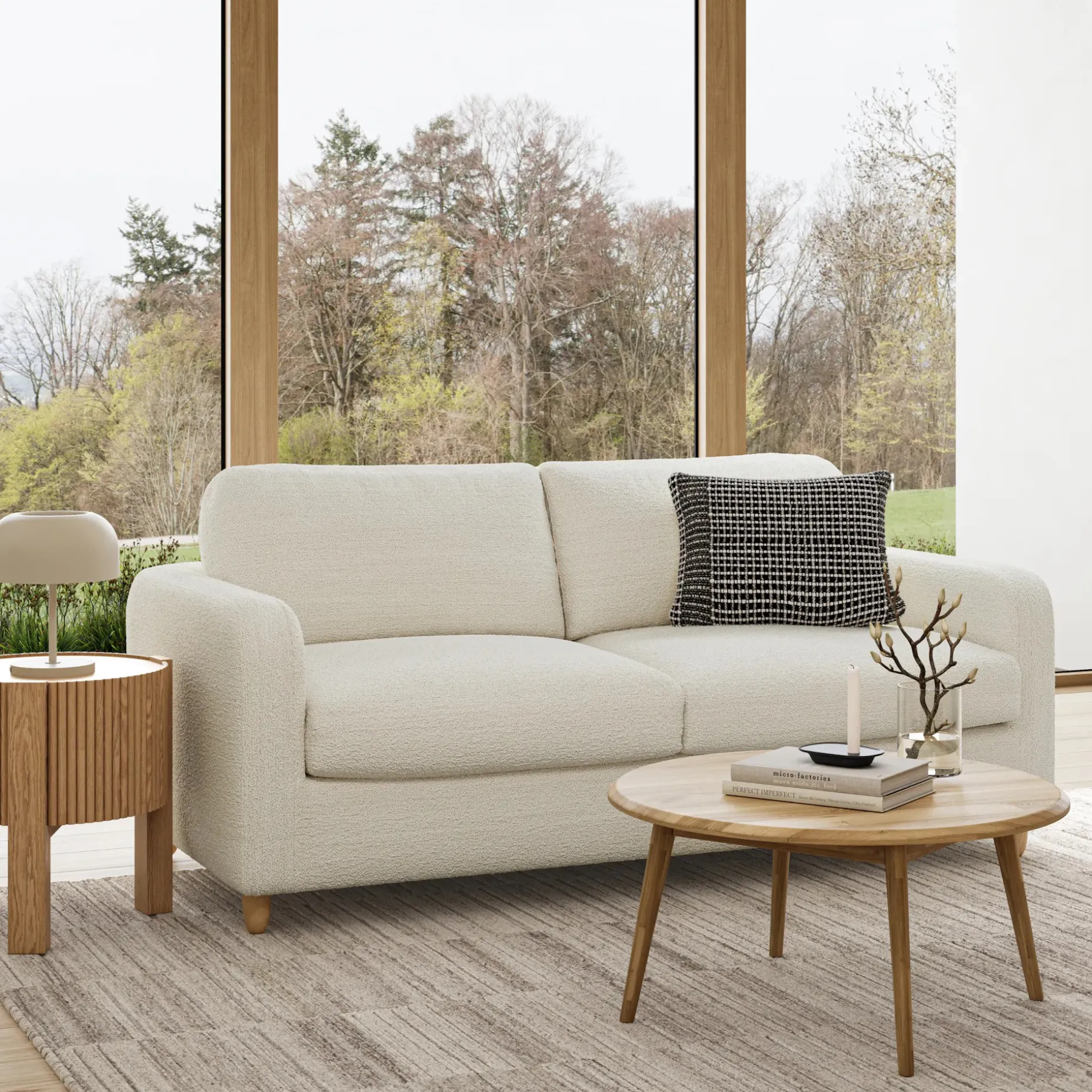 Vati 80" Sofa Bed - Natural Oak and Ivory Wool Bouclé