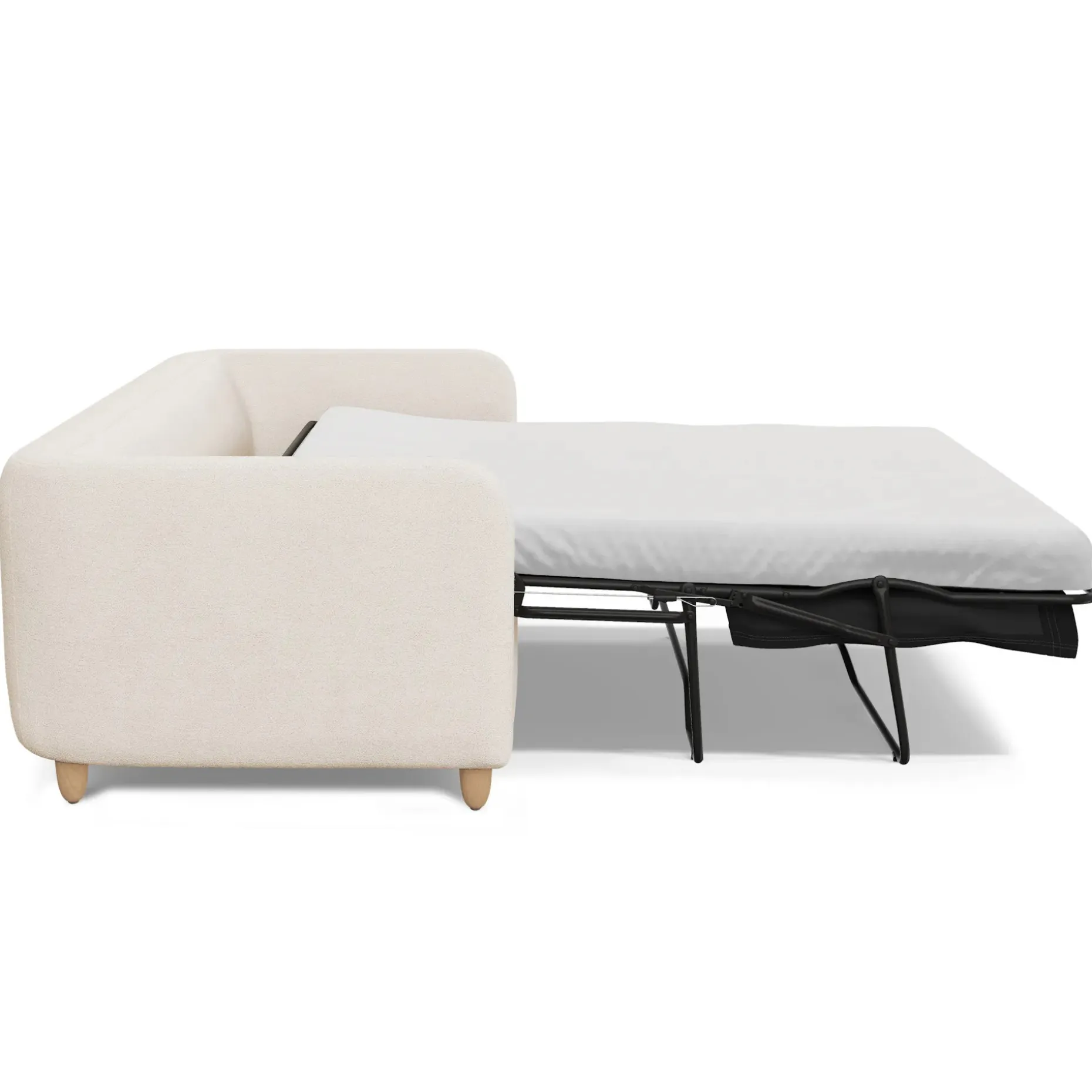 Vati 80" Sofa Bed - Natural Oak and Ivory Wool Bouclé