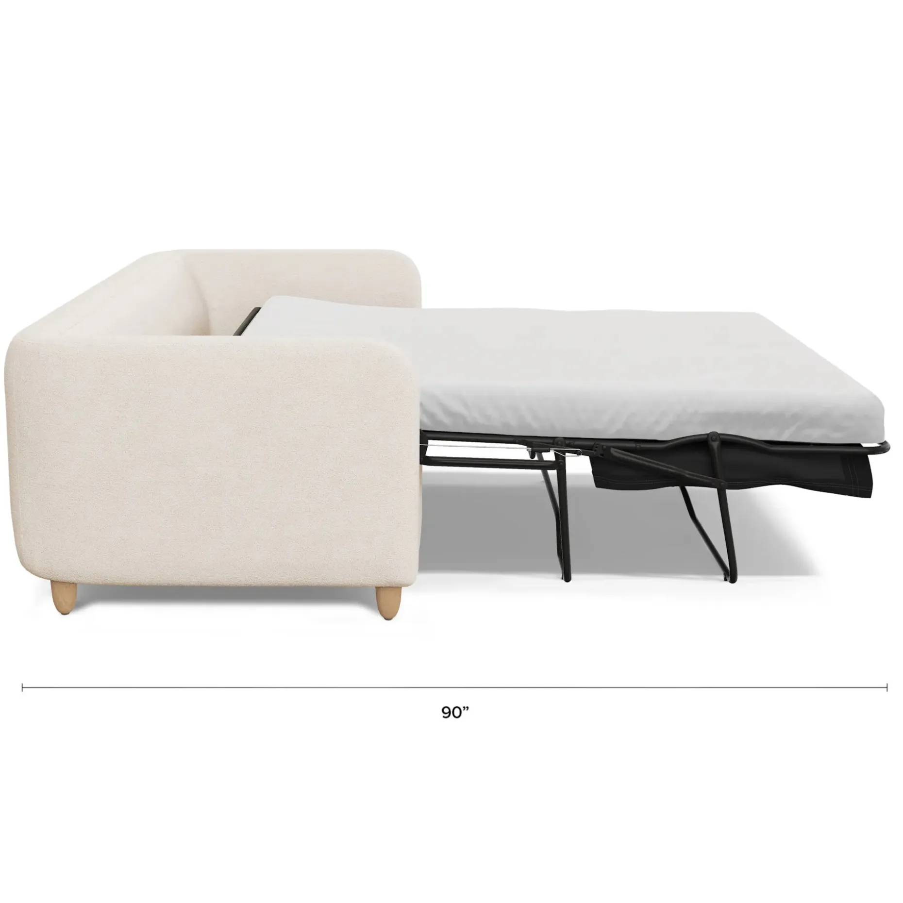 Vati 80" Sofa Bed - Natural Oak and Ivory Wool Bouclé