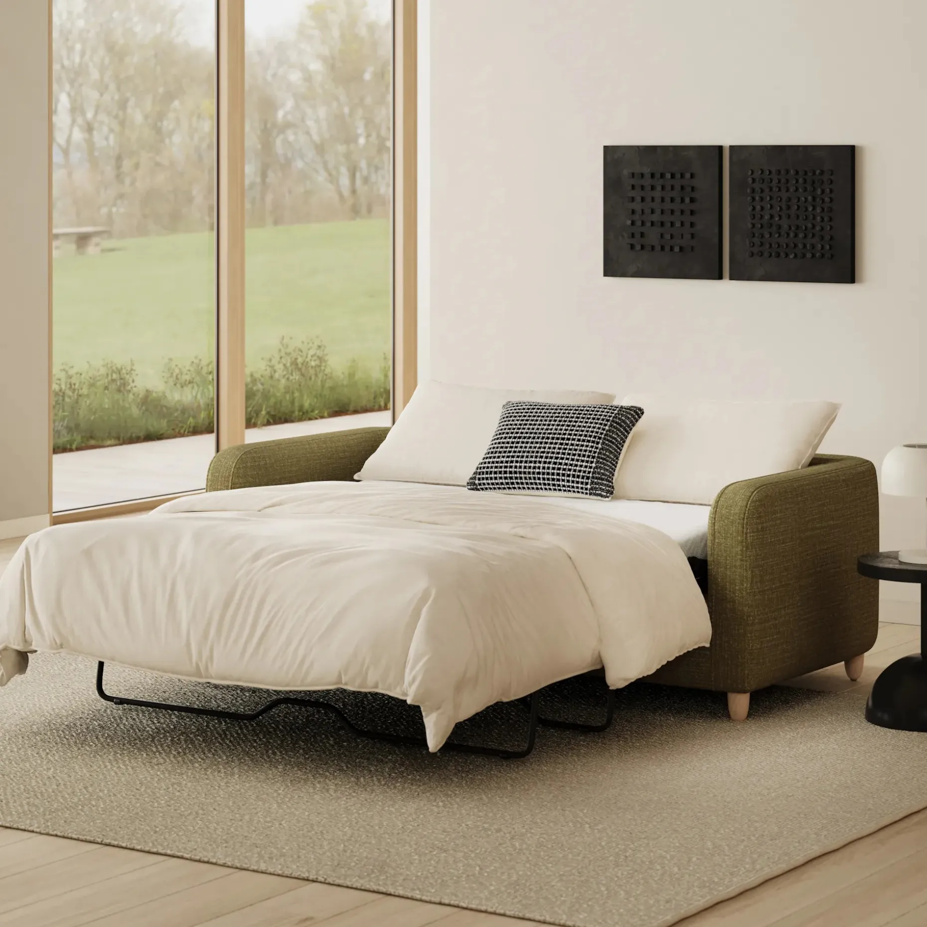 Vati 80" Sofa Bed - Natural Oak and Napa Moss