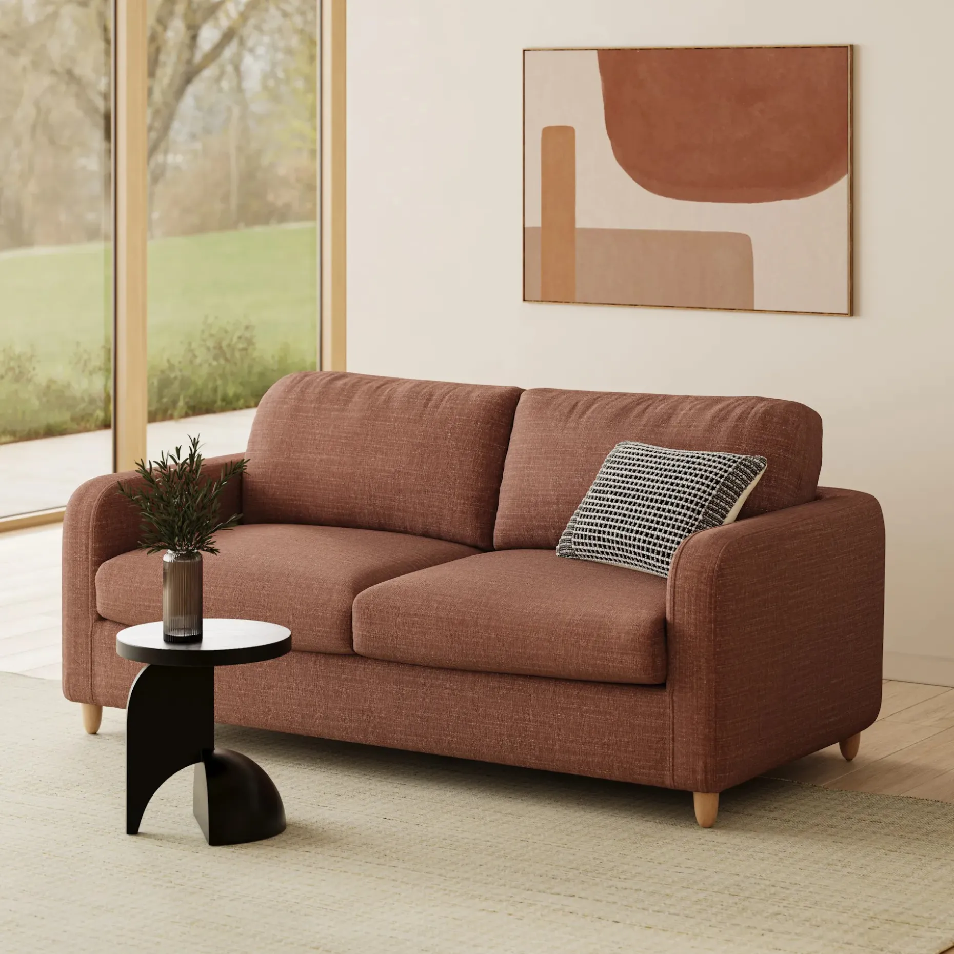 Vati 80" Sofa Bed - Natural Oak and Napa Rust