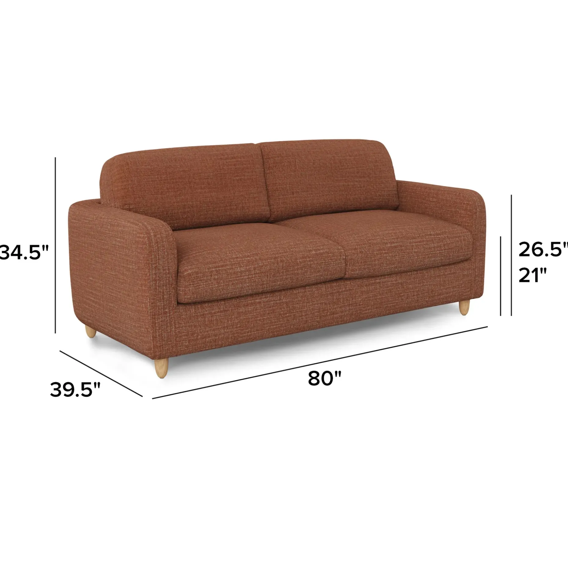 Vati 80" Sofa Bed - Natural Oak and Napa Rust