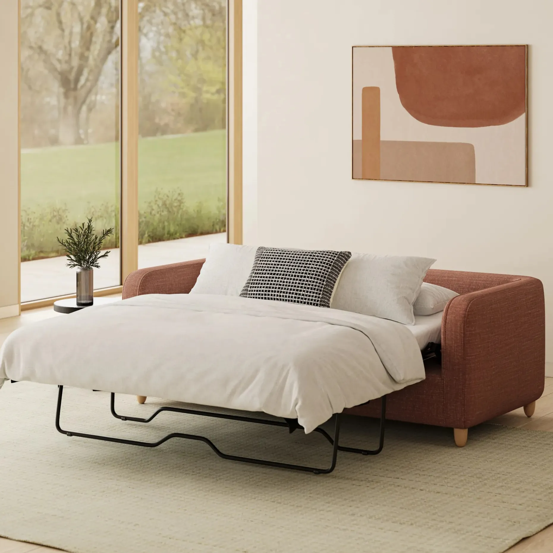 Vati 80" Sofa Bed - Natural Oak and Napa Rust