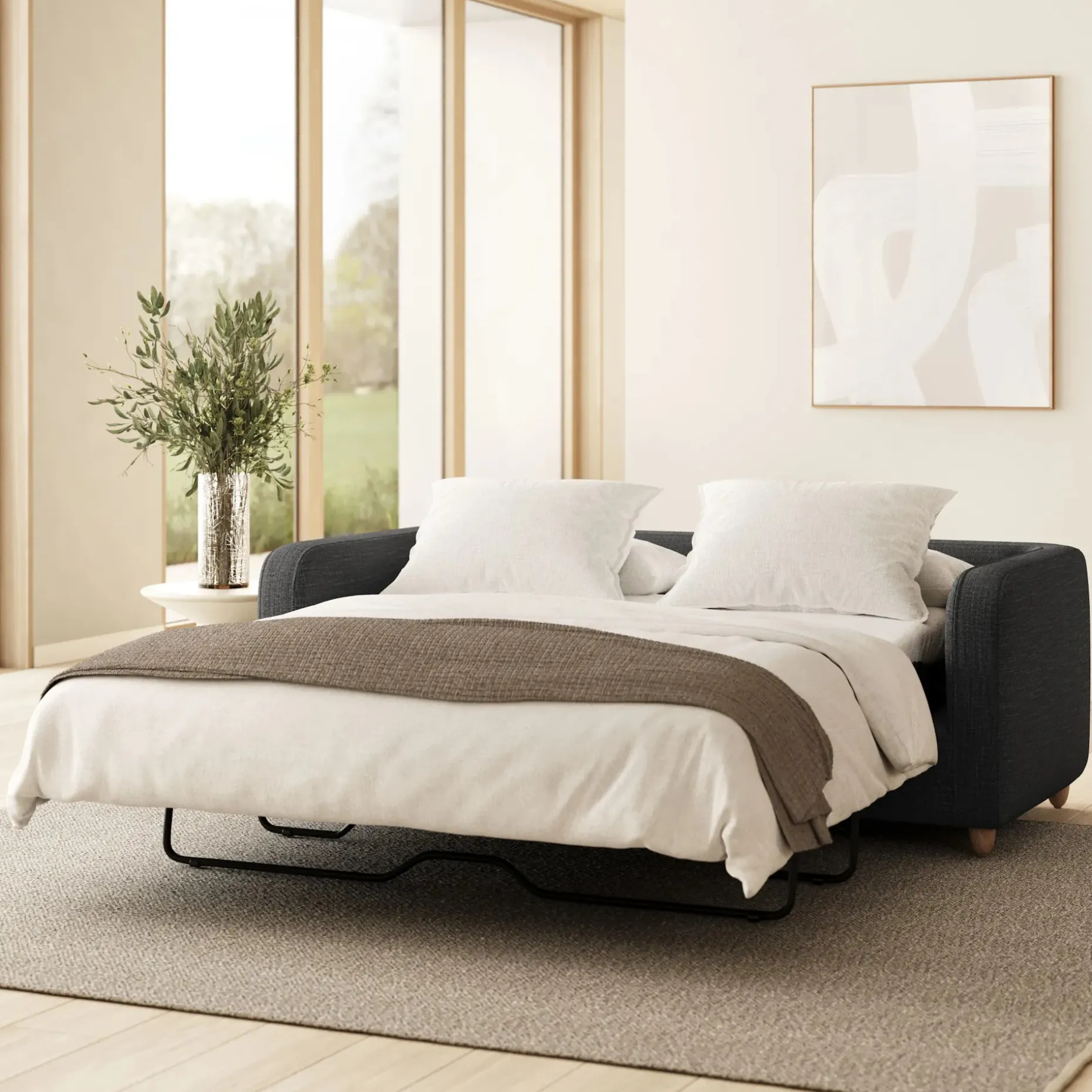 Vati 80" Sofa Bed - Natural Oak and Napa Charcoal