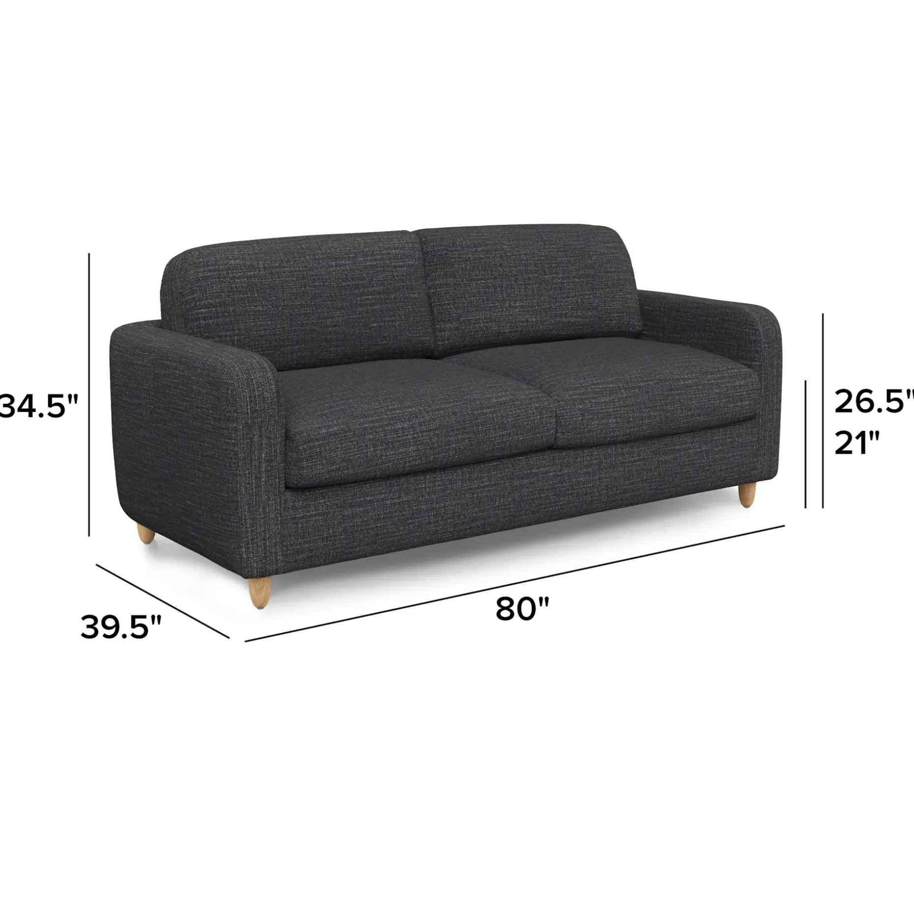 Vati 80" Sofa Bed - Natural Oak and Napa Charcoal