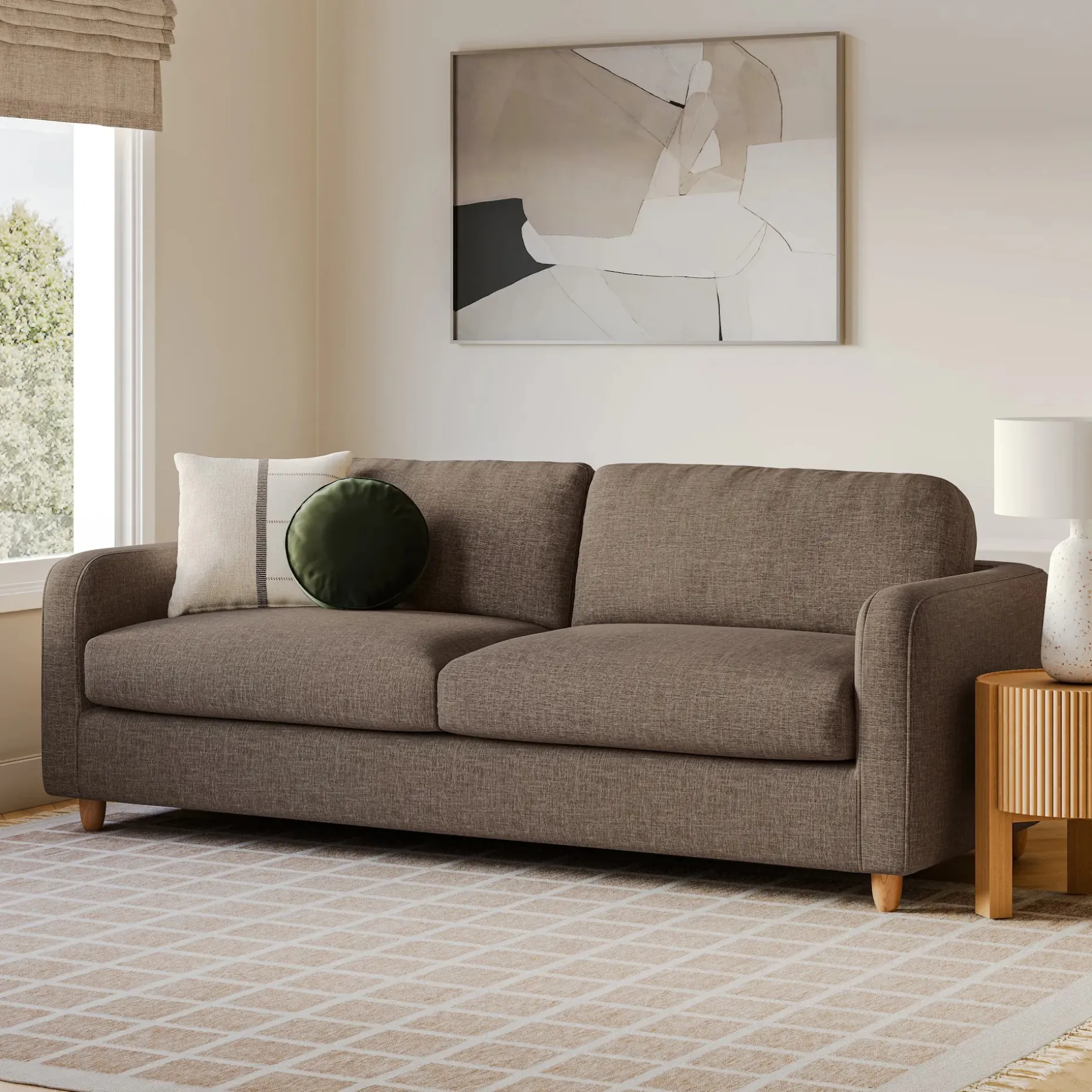 Vati 92" Sofa - Natural Oak and Buckler Brown