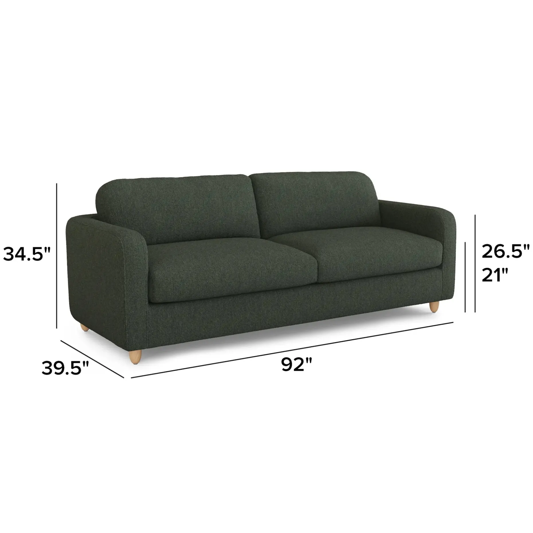 Vati 92" Sofa - Natural Oak and Green Wool Bouclé