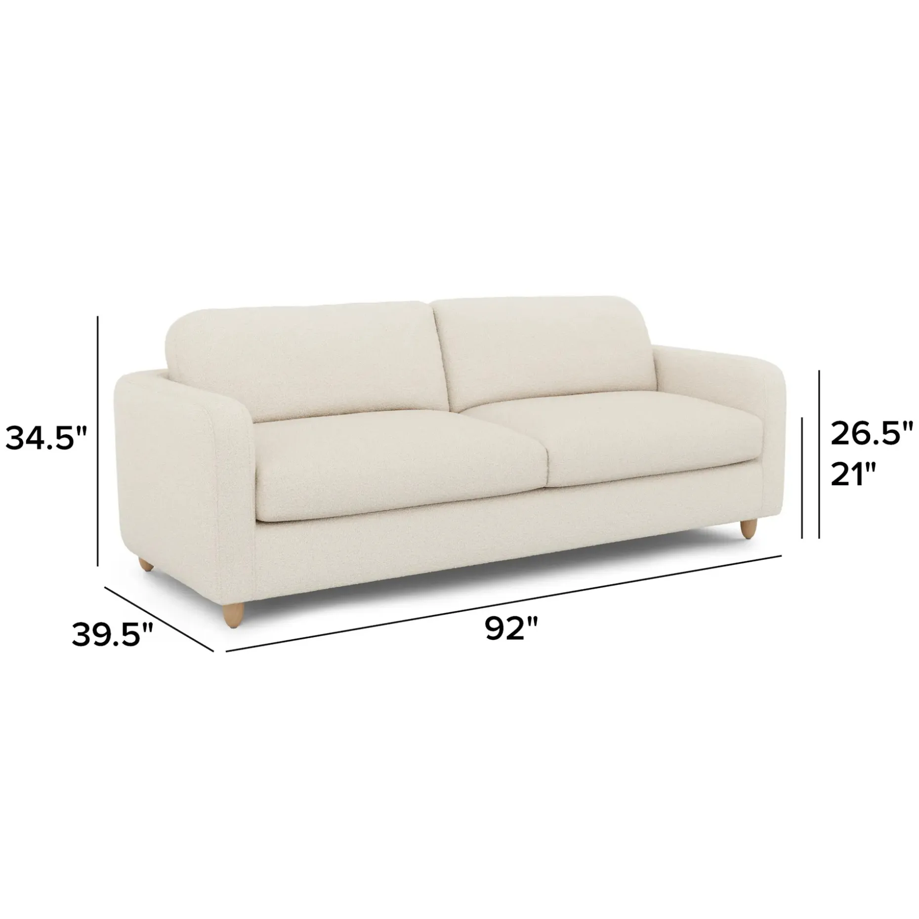 Vati 92" Sofa - Natural Oak and Ivory Wool Bouclé