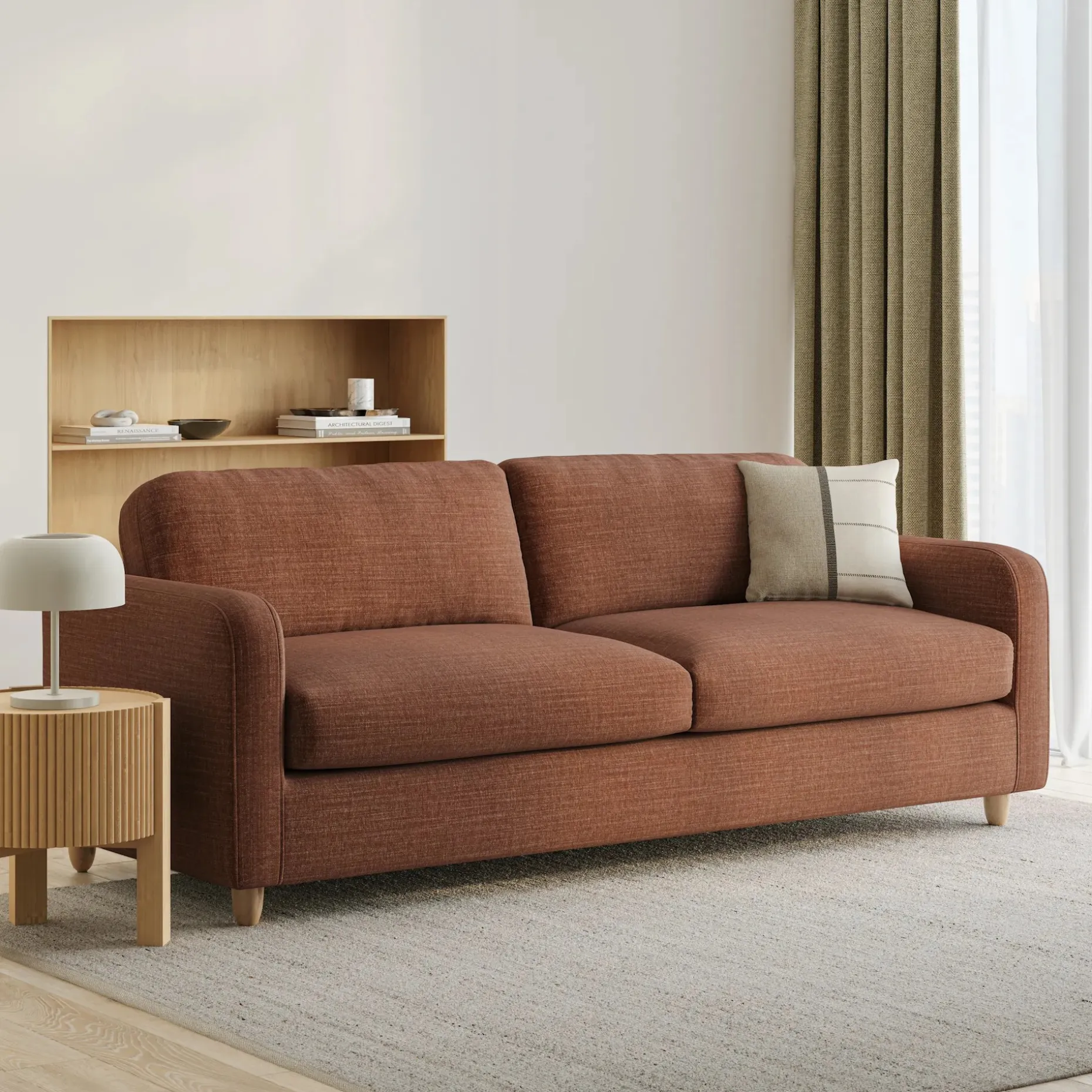Vati 92" Sofa - Natural Oak and Napa Rust