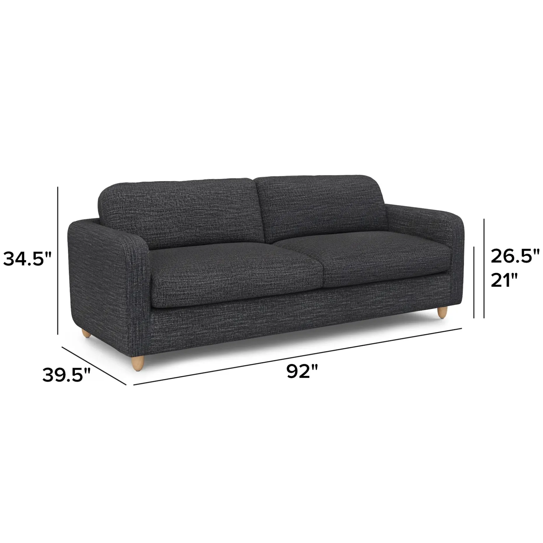 Vati 92" Sofa - Natural Oak and Napa Charcoal