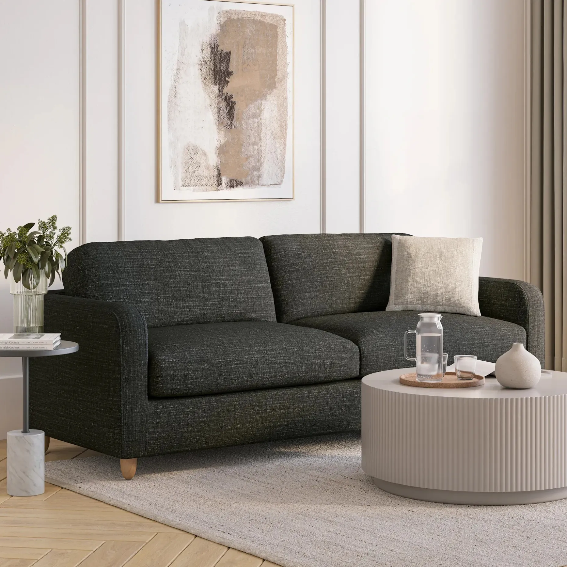 Vati 92" Sofa - Natural Oak and Napa Charcoal
