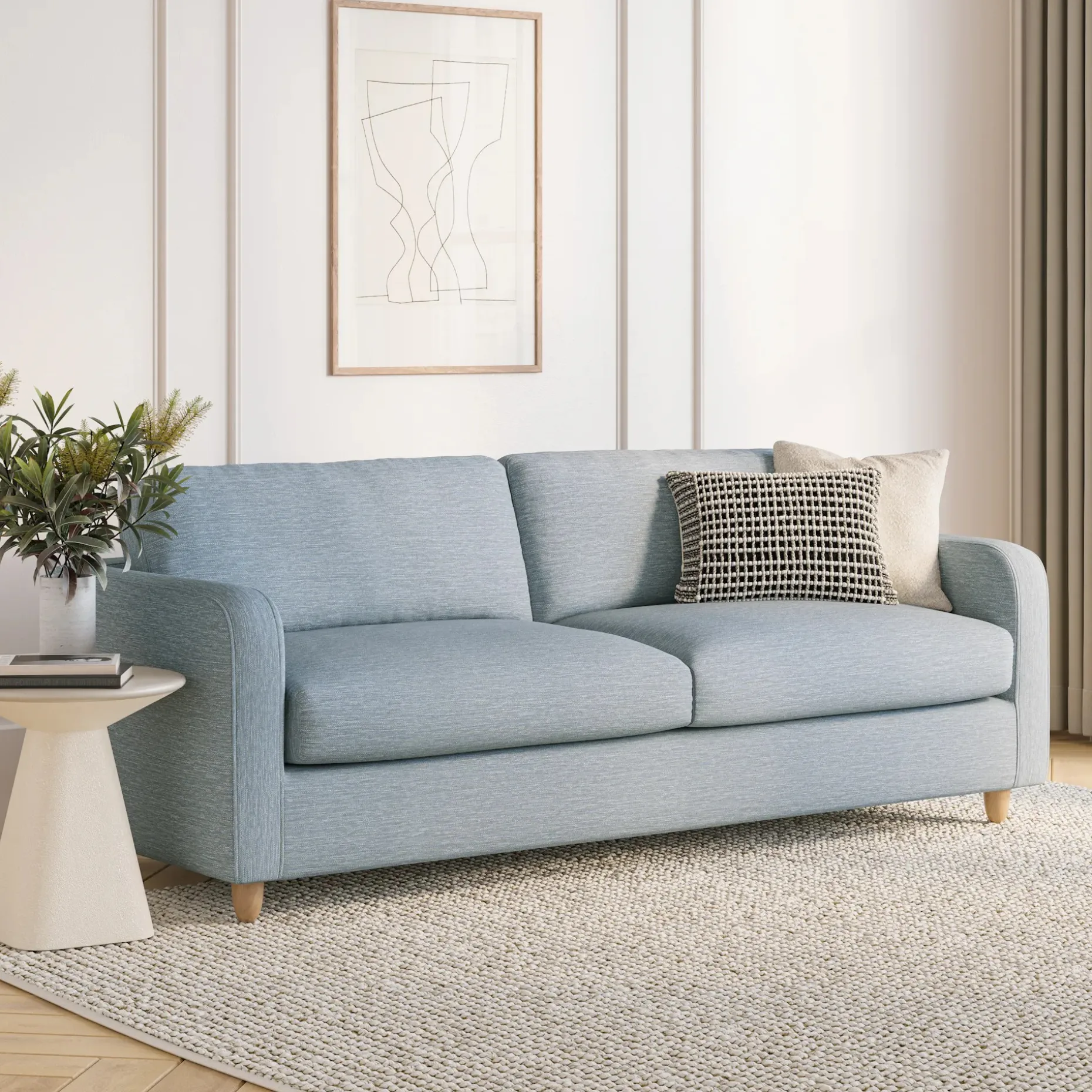 Vati 92" Sofa - Natural Oak and Silver Light Blue