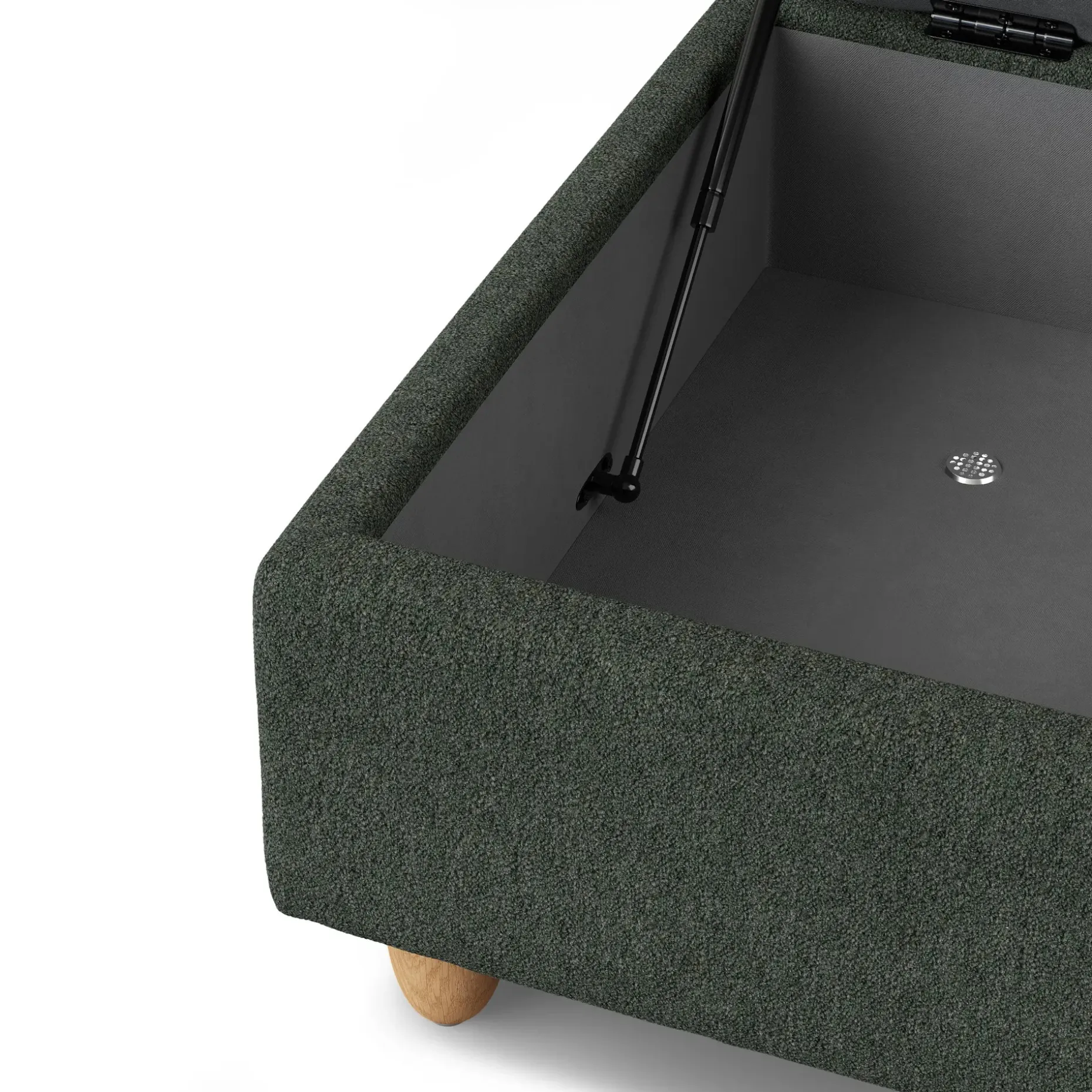 Vati 33" Storage Ottoman - Natural Oak and Green Wool Bouclé