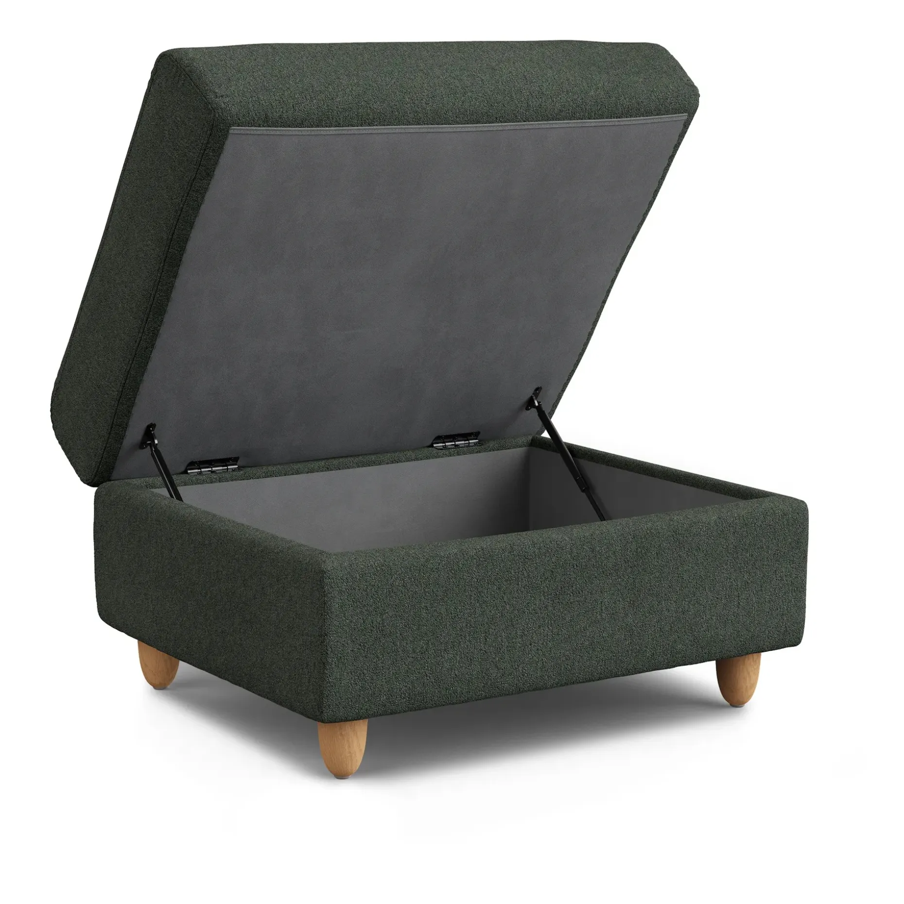 Vati 33" Storage Ottoman - Natural Oak and Green Wool Bouclé