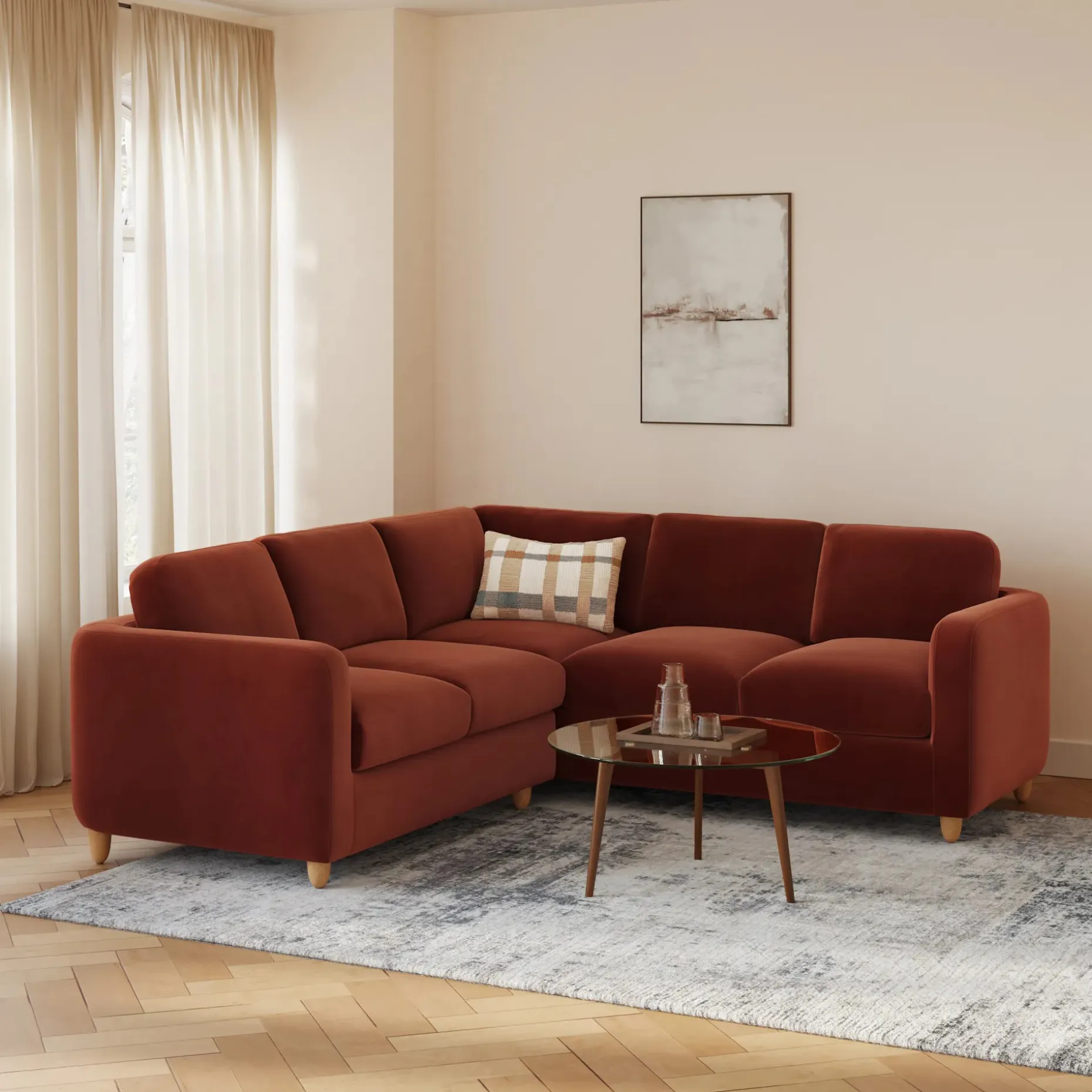 Vati 92" Velvet Corner Sectional - Hale Rust