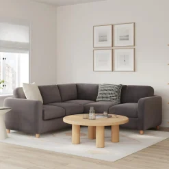 Vati 92" Velvet Corner Sectional - Natural Oak and Hale Warm Gray