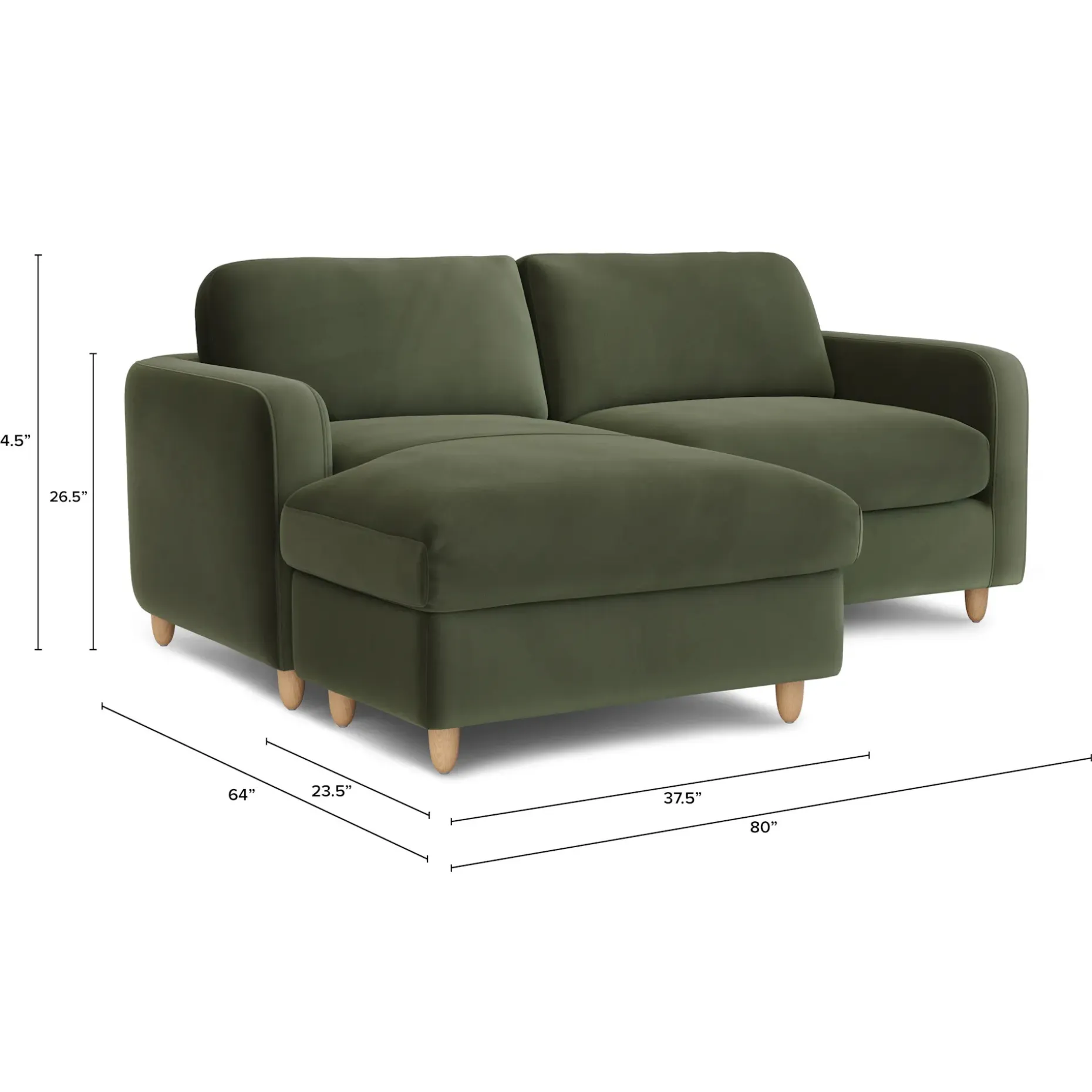 Vati 80" Velvet Left Storage Sectional - Natural Oak and Hale Fir Green