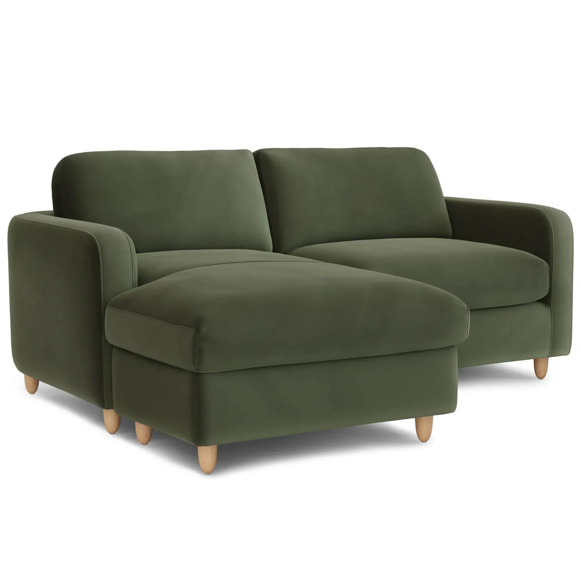 Vati 80" Velvet Left Storage Sectional - Natural Oak and Hale Fir Green