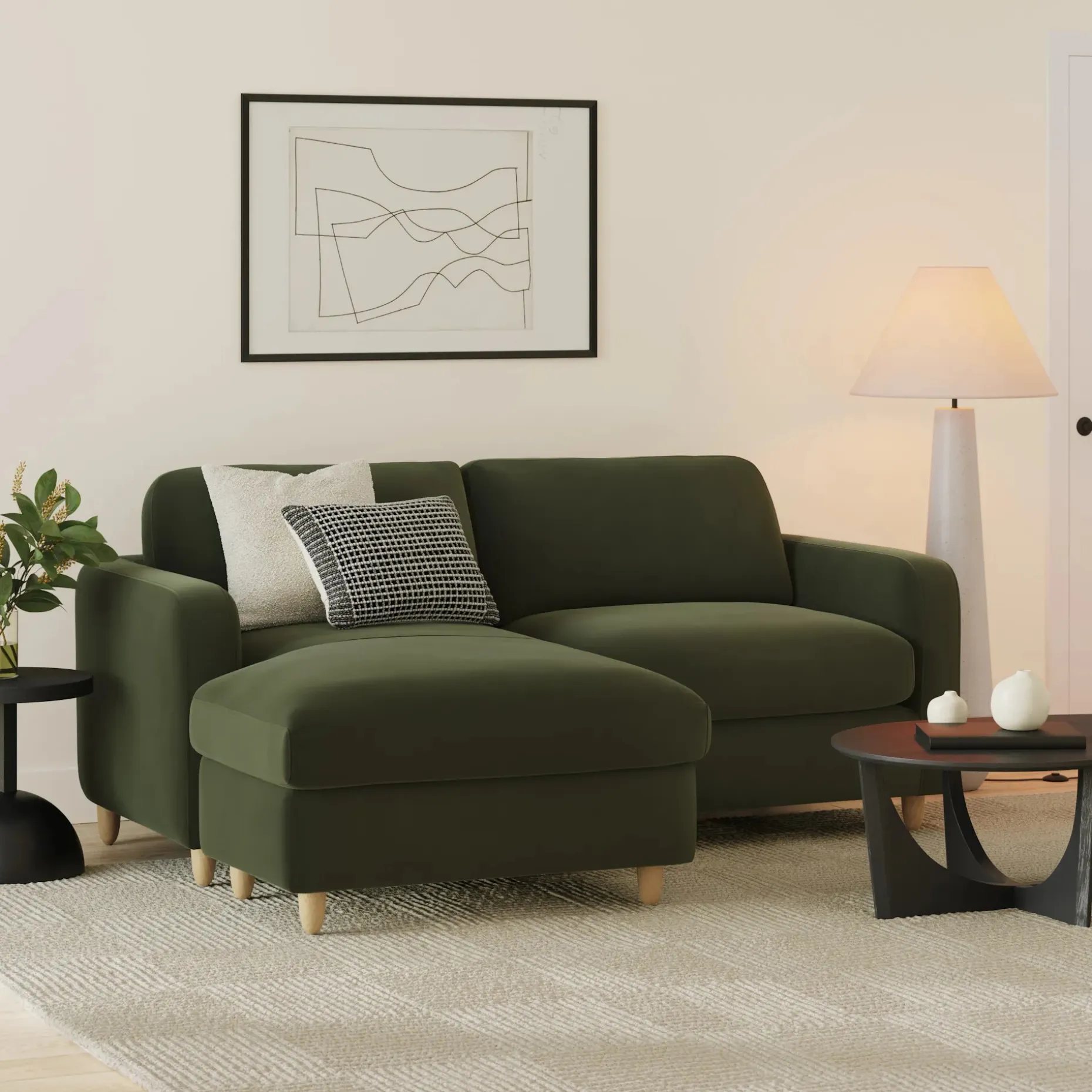 Vati 80" Velvet Left Storage Sectional - Natural Oak and Hale Fir Green