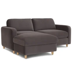 Vati 80" Velvet Left Storage Sectional - Natural Oak and Hale Warm Gray