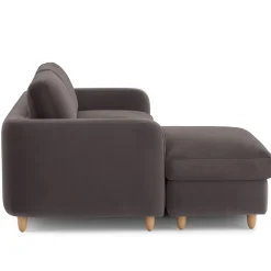 Vati 80" Velvet Left Storage Sectional - Natural Oak and Hale Warm Gray