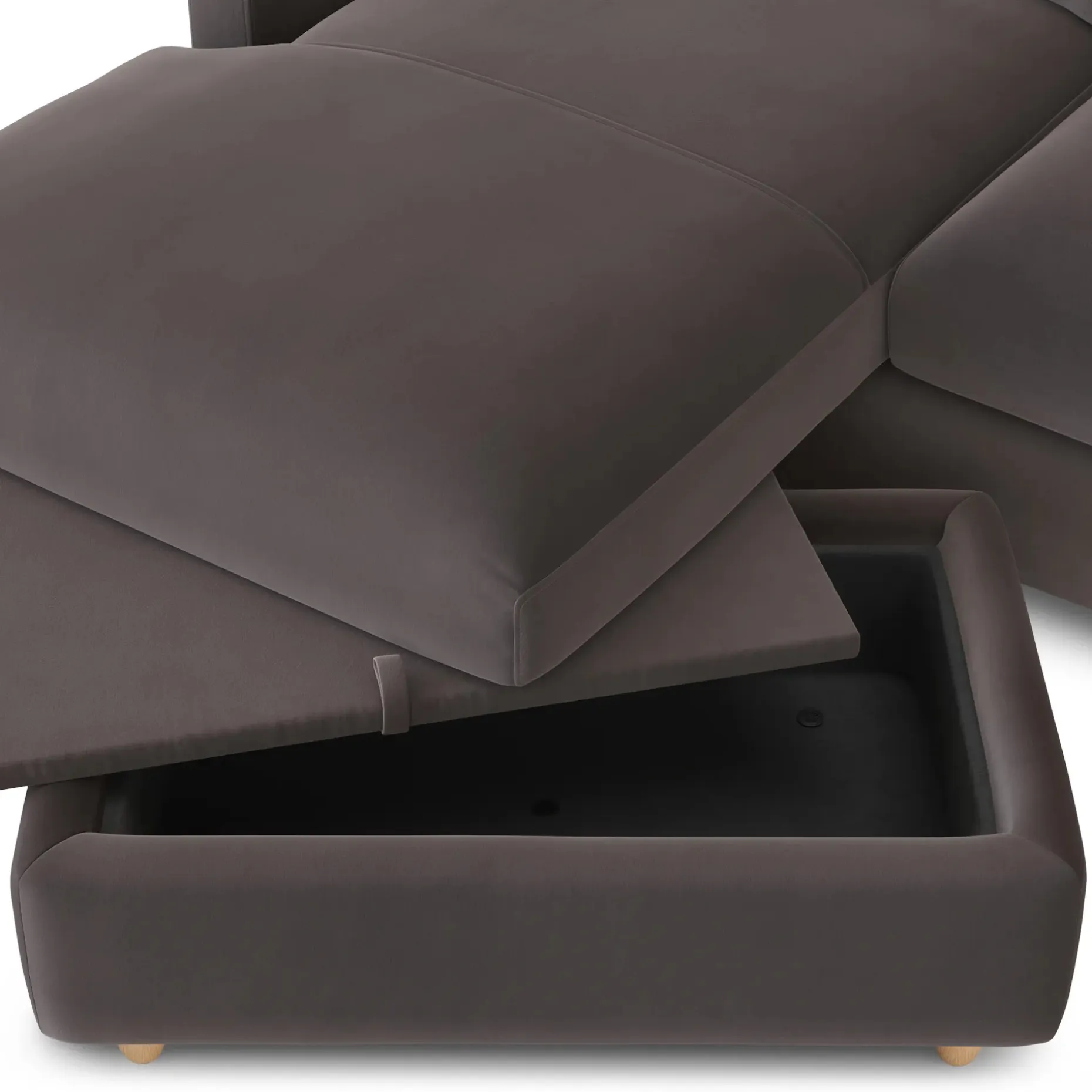 Vati 80" Velvet Left Storage Sectional - Natural Oak and Hale Warm Gray