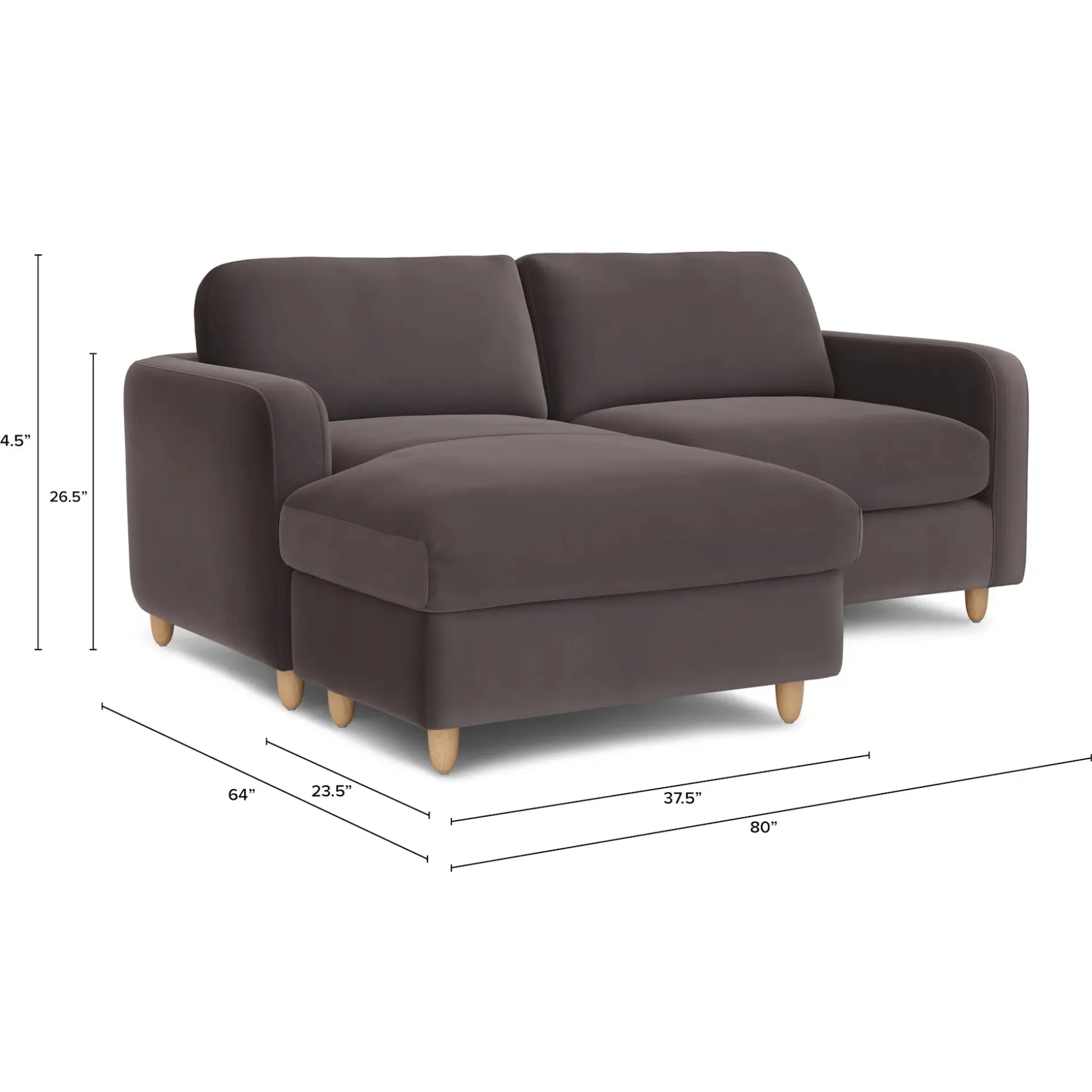 Vati 80" Velvet Left Storage Sectional - Natural Oak and Hale Warm Gray