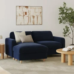 Vati 80" Velvet Left Storage Sectional - Natural Oak and Hale Ink