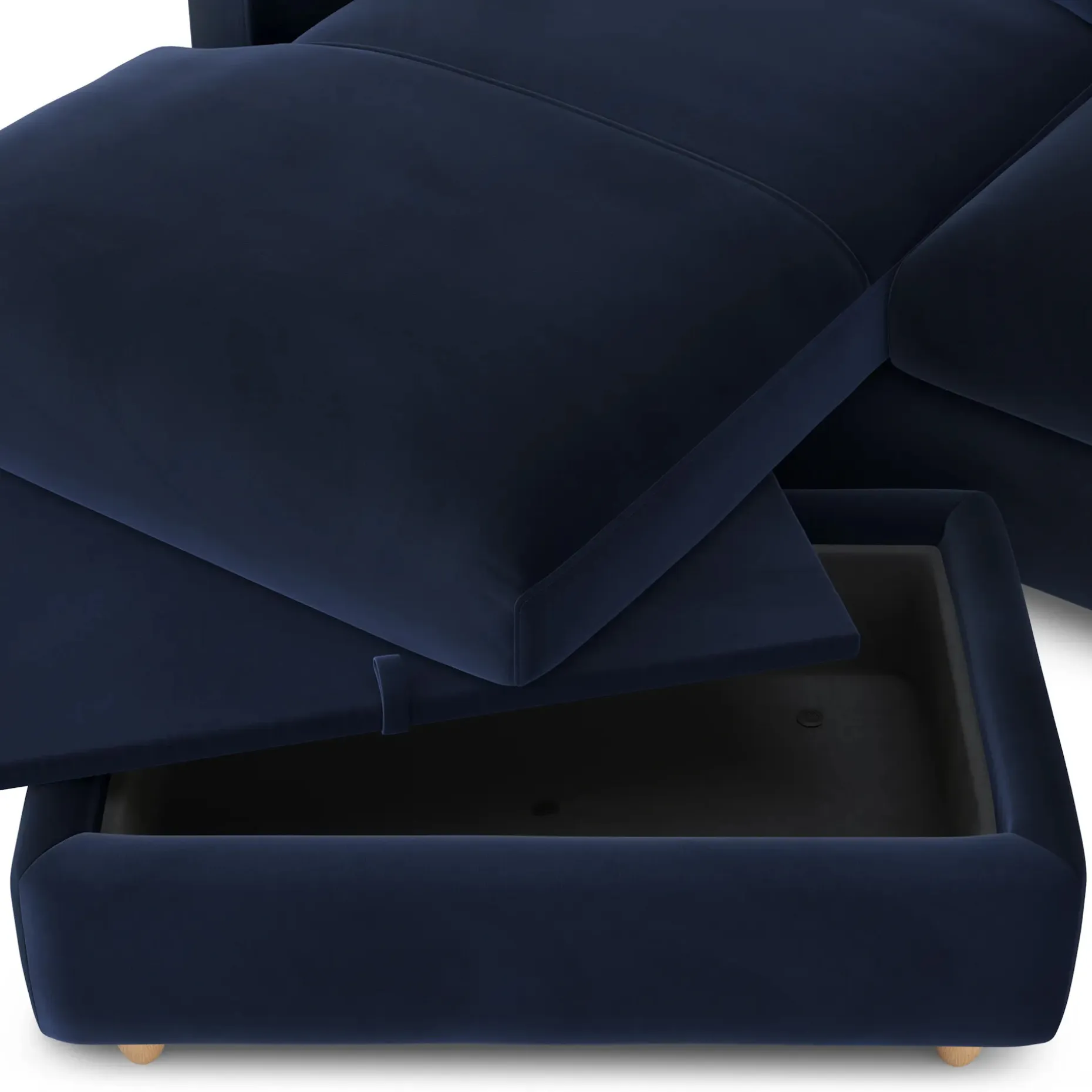 Vati 80" Velvet Left Storage Sectional - Natural Oak and Hale Ink